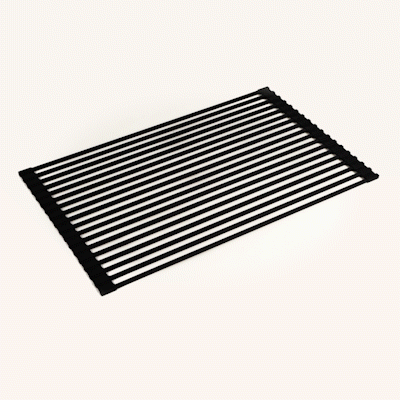 Clean Tek Professional Black Steel Over-Sink Roll-Up Drying Rack - Non-Slip - 20 1/2" x 13" - 12 count box