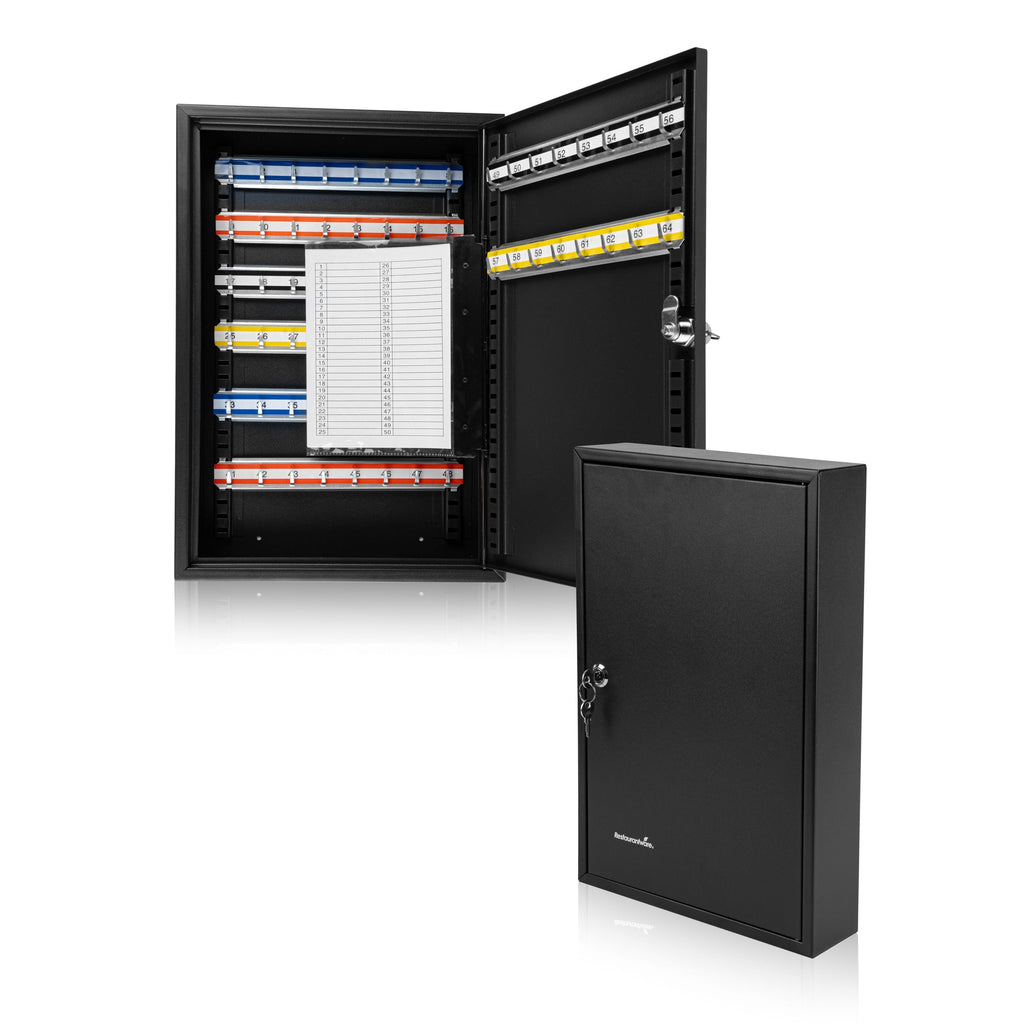 Be Safe Black Steel Wall Mount Key Cabinet Safe - For 64 Keys, with Key Lock - 17 3/4" x 11 3/4" - 1 count box