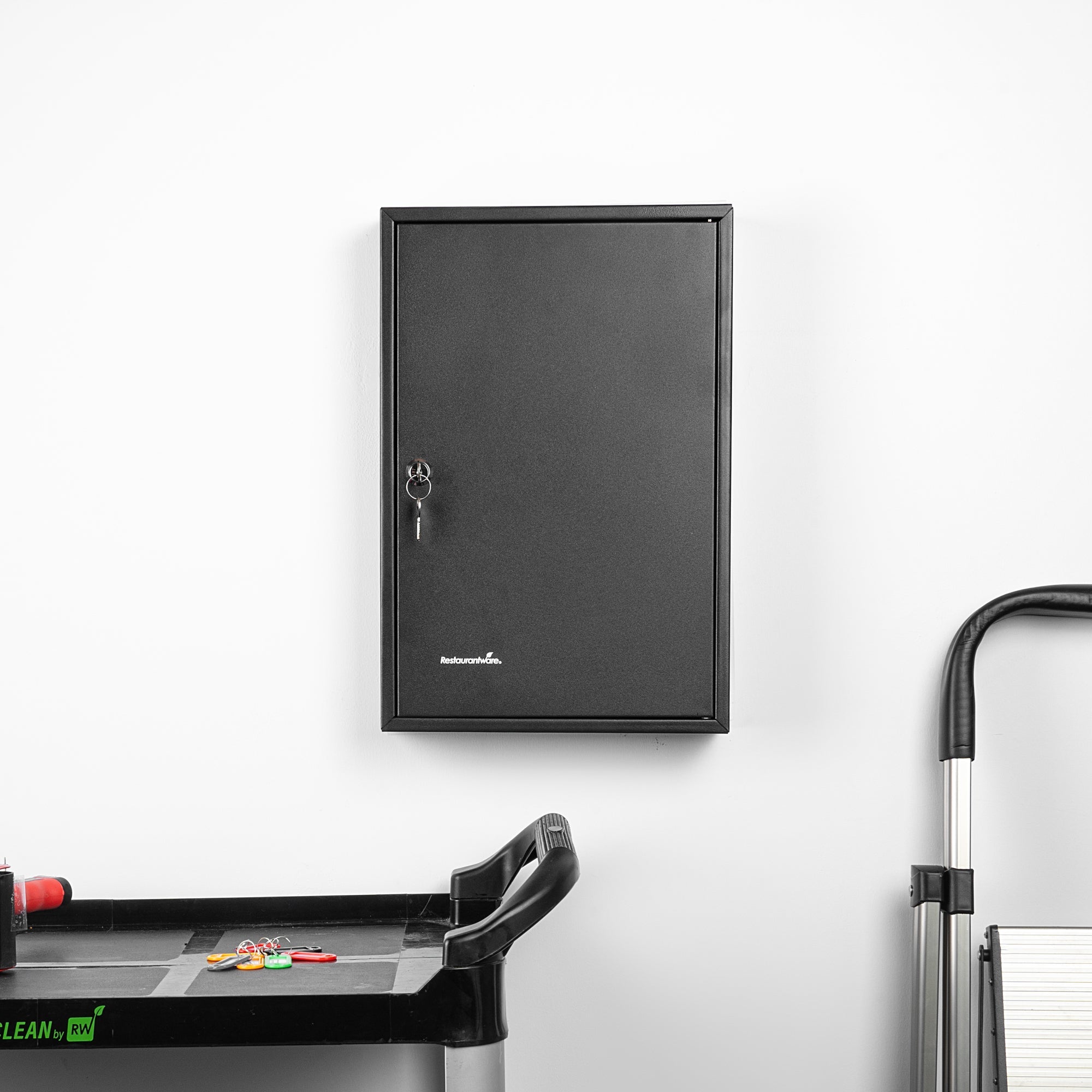 Be Safe Black Steel Wall Mount Key Cabinet Safe - For 64 Keys, with Key Lock - 17 3/4" x 11 3/4" - 1 count box