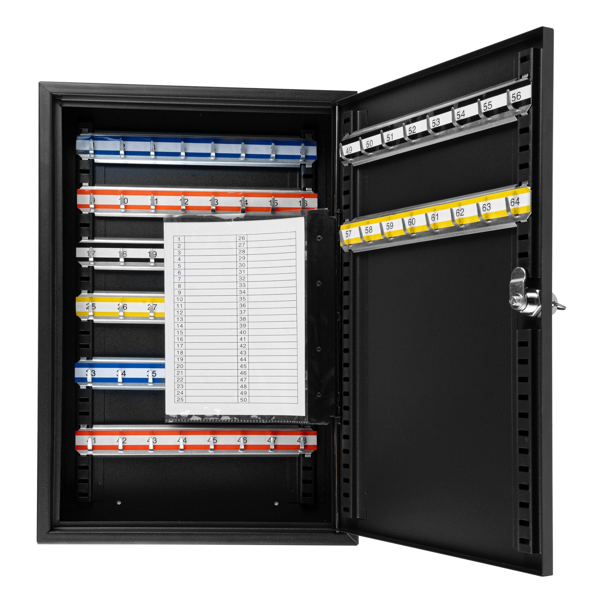 Be Safe Black Steel Wall Mount Key Cabinet Safe - For 64 Keys, with Key Lock - 17 3/4" x 11 3/4" - 1 count box