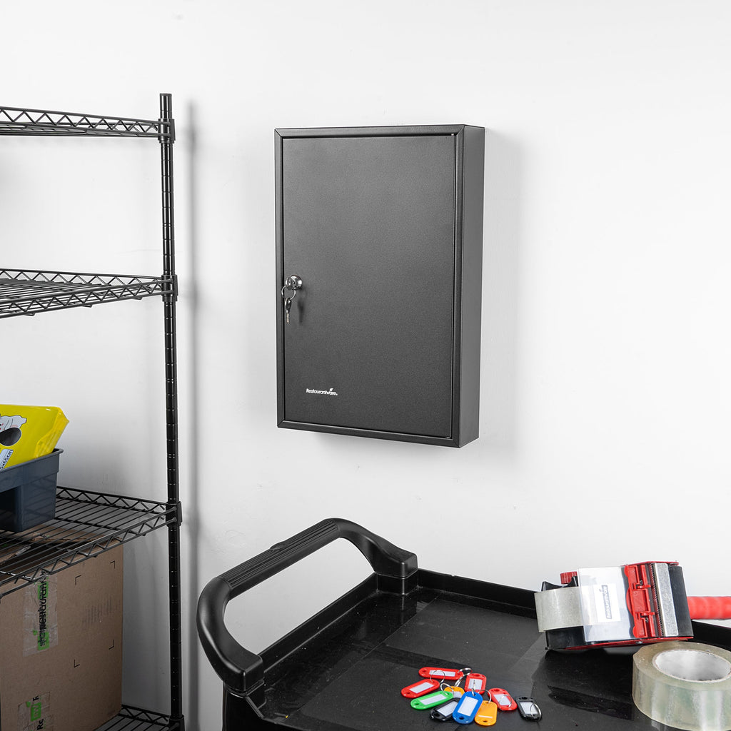 Be Safe Black Steel Wall Mount Key Cabinet Safe - For 64 Keys, with Key Lock - 17 3/4" x 11 3/4" - 1 count box