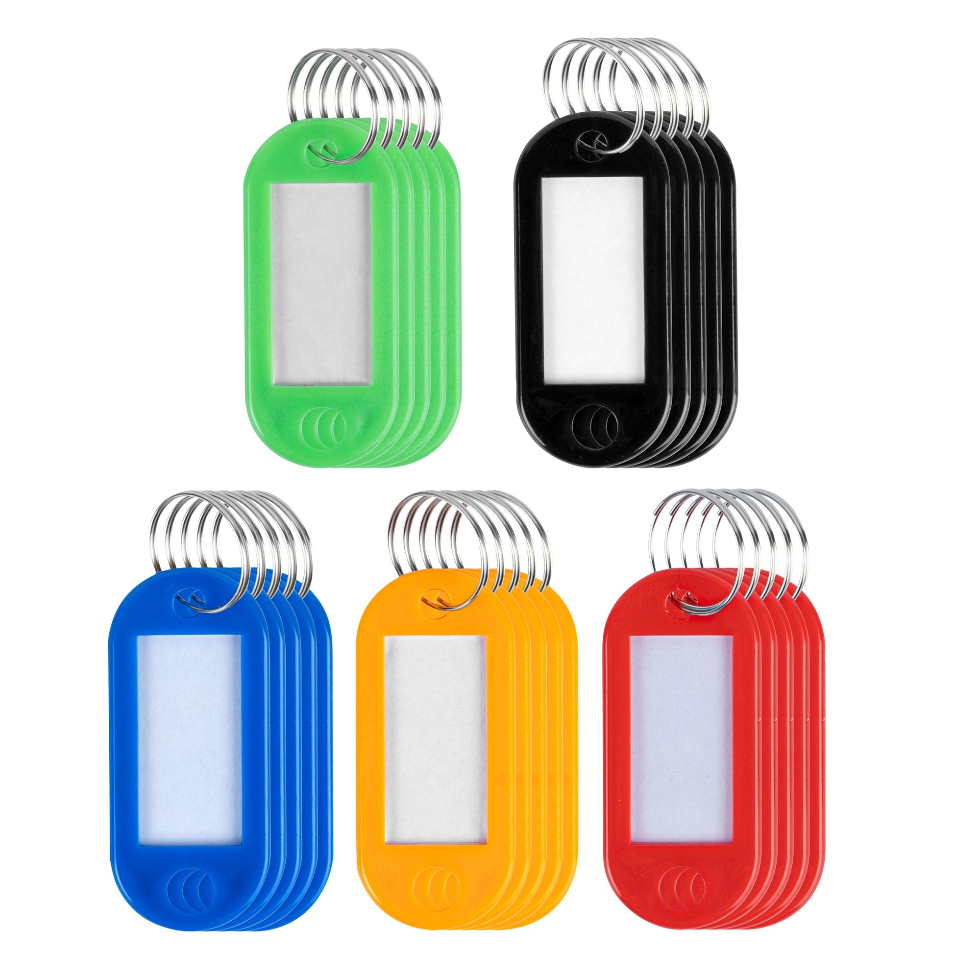 Be Safe Assorted Plastic Multi-purpose Key Tags - with Write-On Labels, Ring Holders - 2" - 64 count box