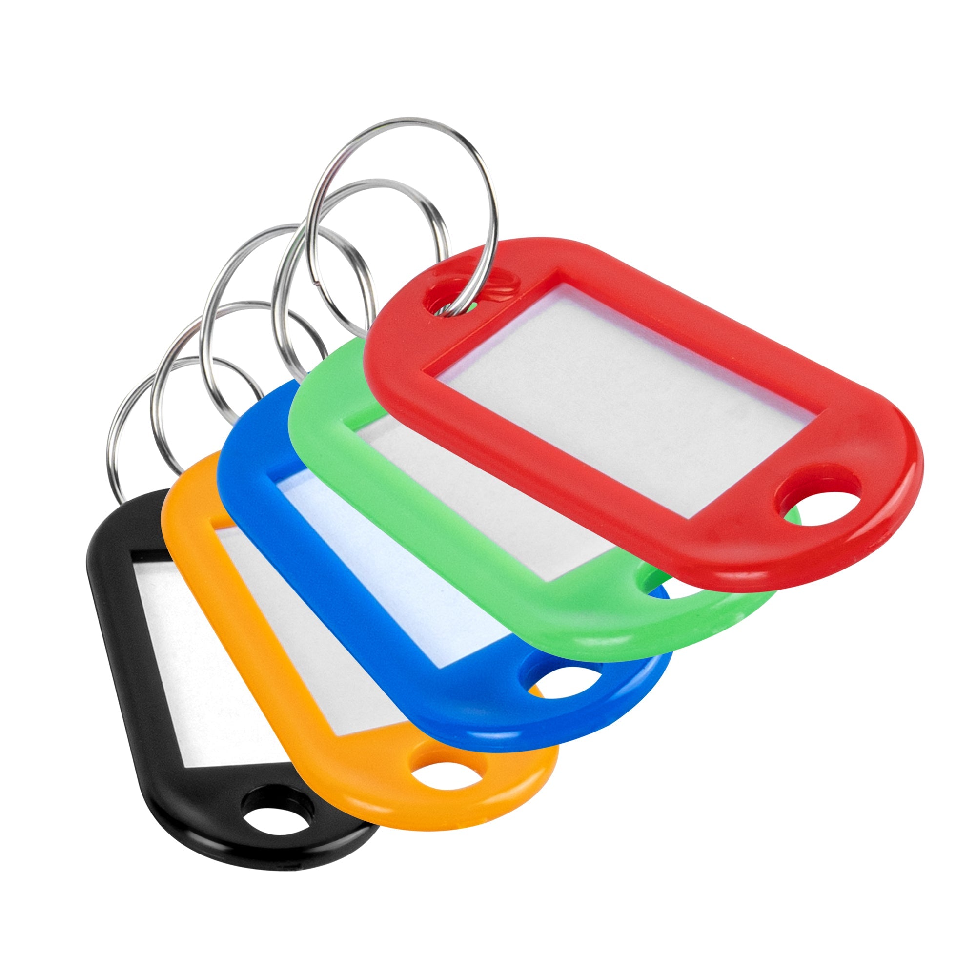 Be Safe Assorted Plastic Multi-purpose Key Tags - with Write-On Labels, Ring Holders - 2" - 64 count box
