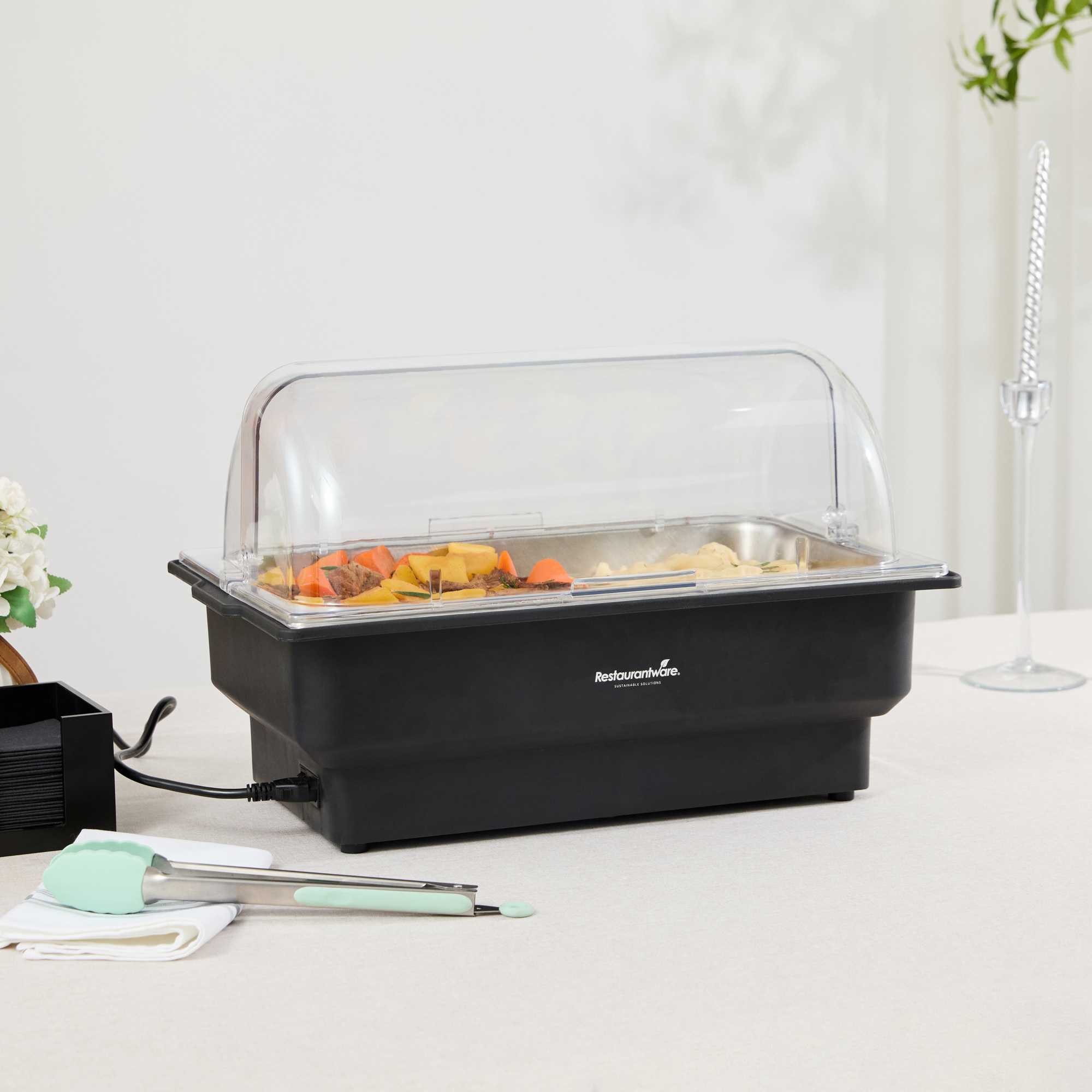Cater Tek 14 qt Full Size Electric Water Pan / Warmer - Polycarbonate Roll Top Cover, Food Pan, 120V, 760W - 1 count box