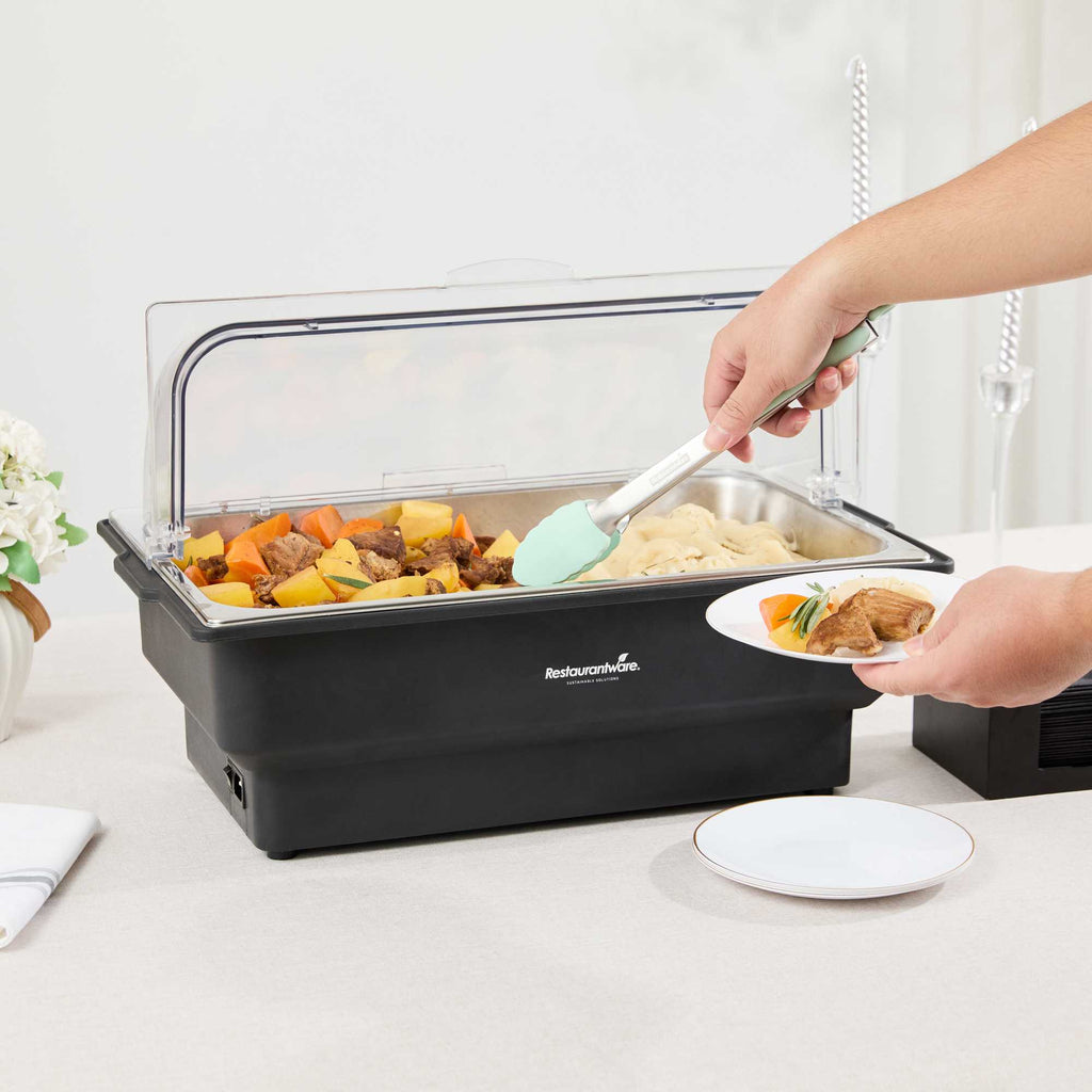 Cater Tek 14 qt Full Size Electric Water Pan / Warmer - Polycarbonate Roll Top Cover, Food Pan, 120V, 760W - 1 count box