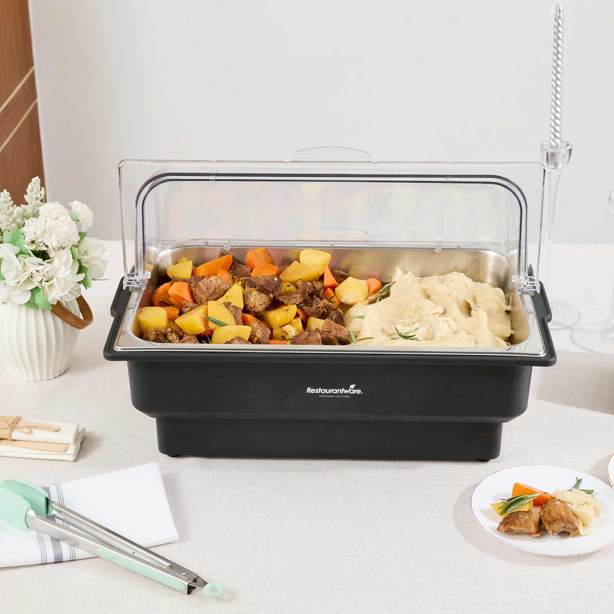 Cater Tek 14 qt Full Size Electric Water Pan / Warmer - Polycarbonate Roll Top Cover, Food Pan, 120V, 760W - 1 count box