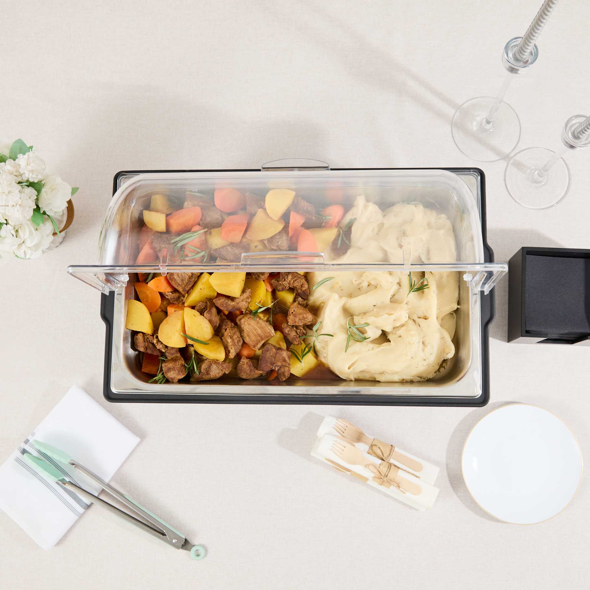Cater Tek 14 qt Full Size Electric Water Pan / Warmer - Polycarbonate Roll Top Cover, Food Pan, 120V, 760W - 1 count box
