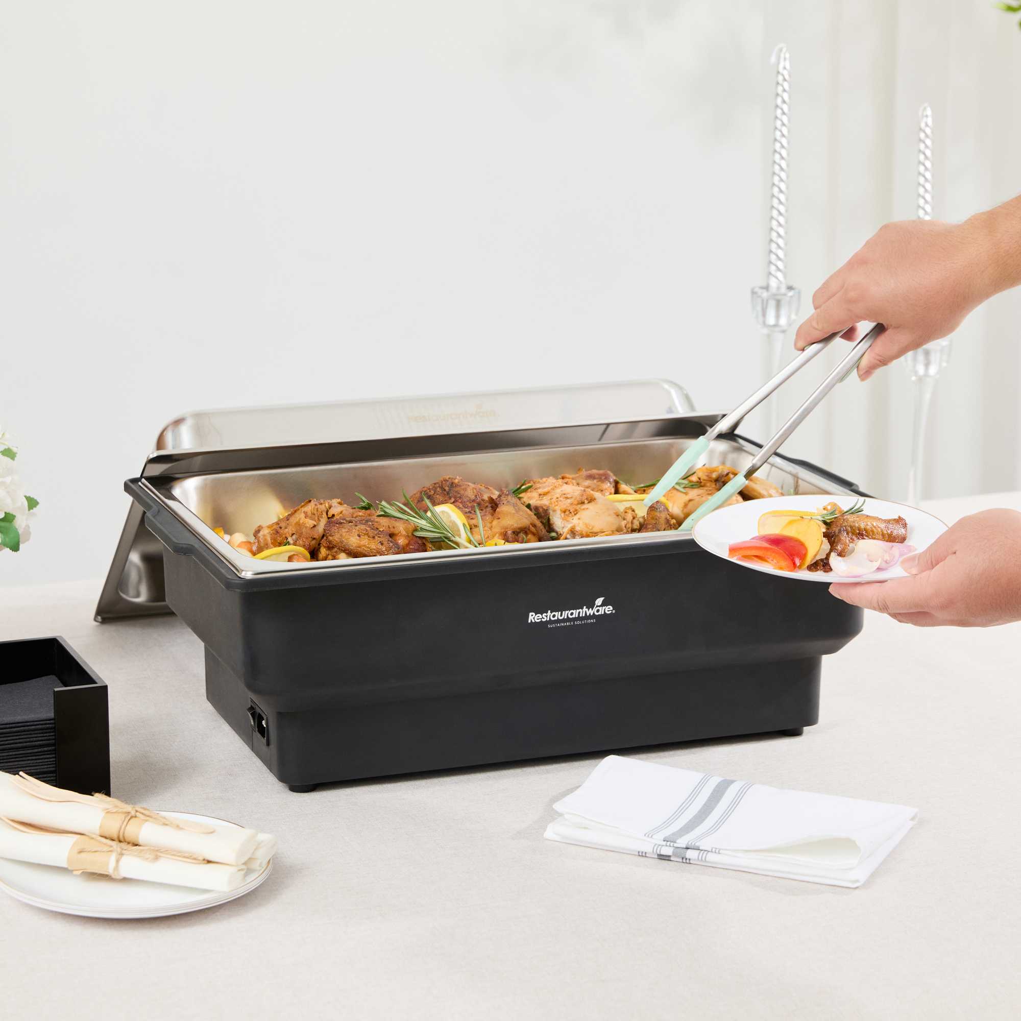 Cater Tek 14 qt Full Size Electric Water Pan / Warmer - Stainless Steel Chafer Cover, Food Pan, 120V, 760W - 1 count box