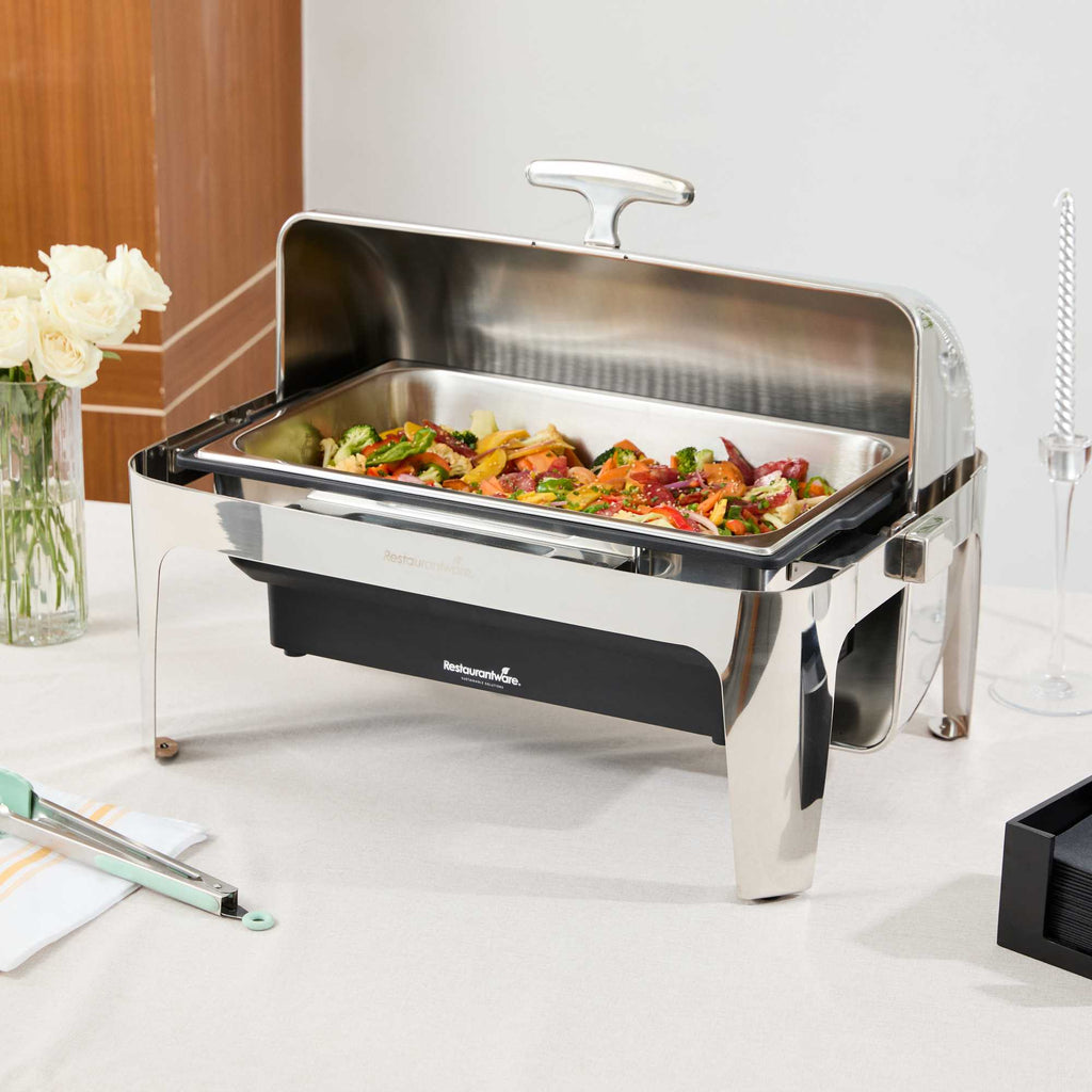 Cater Tek 14 qt Full Size Electric Chafer - Stainless Steel Roll Top Cover, Food Pan, Stand, 120V, 760W - 1 count box