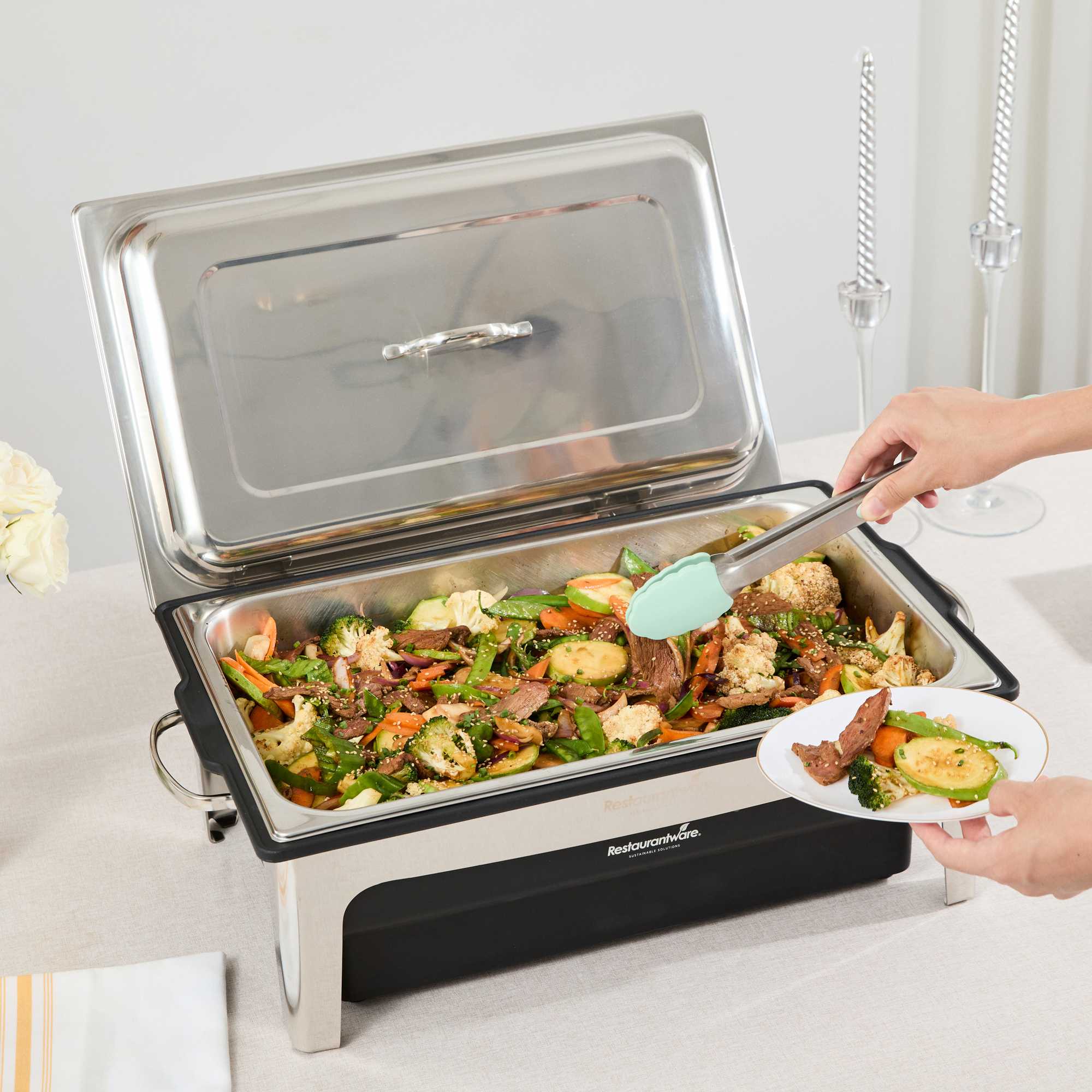 Cater Tek 9 qt Full Size Electric Chafer - Stainless Steel Chafer Cover, Food Pan, Stand, 120V, 760W - 1 count box