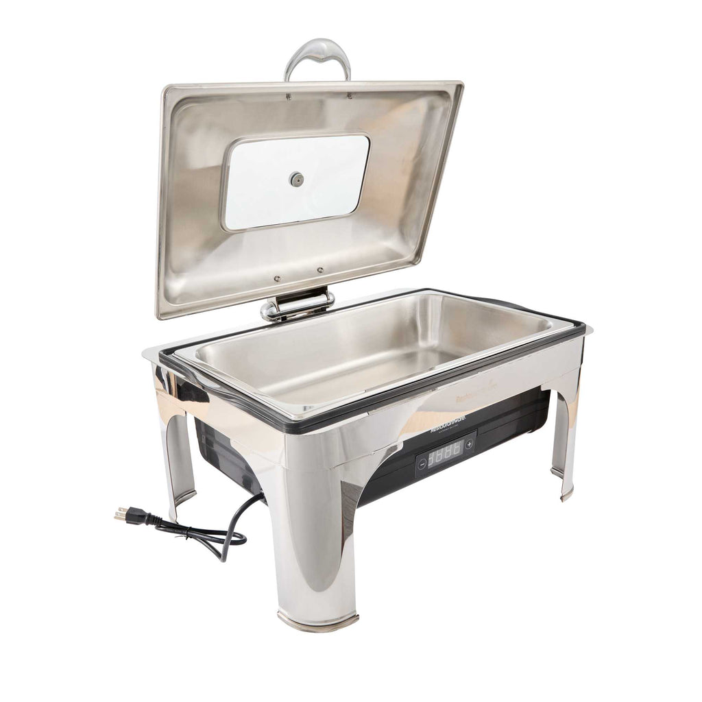 Cater Tek 14 qt Full Size Electric Chafer - Hinged Lid, Food Pan, Stand, Digital Temperature Control, 120V, 760W - 1 count box