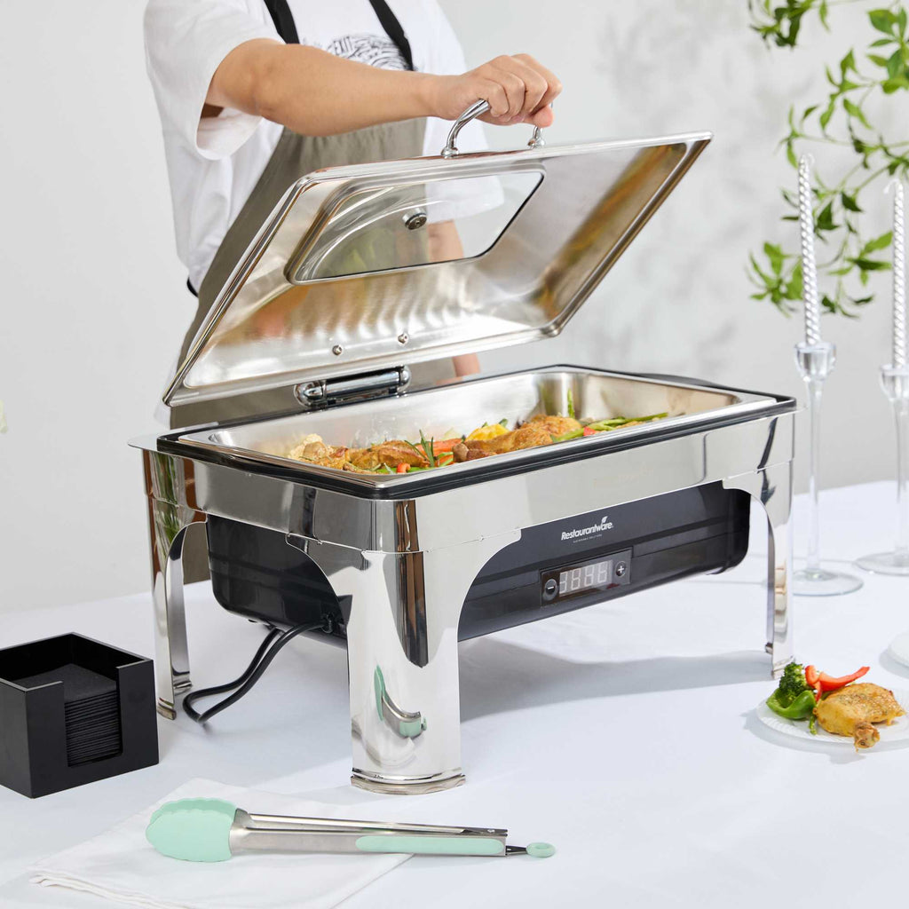 Cater Tek 14 qt Full Size Electric Chafer - Hinged Lid, Food Pan, Stand, Digital Temperature Control, 120V, 760W - 1 count box