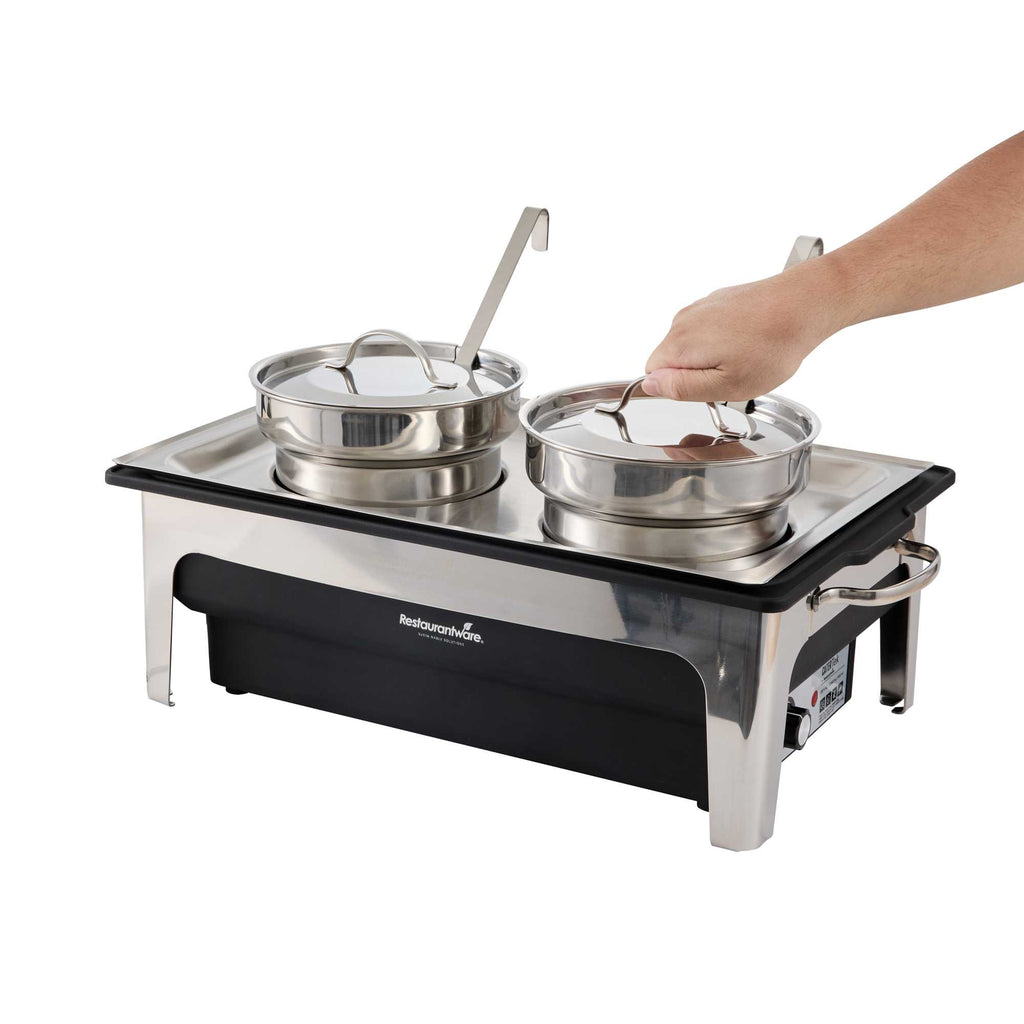 Cater Tek 8 qt Full Size Electric Soup Station - 2 Bain Marie Pots - , 2 Ladles, Stand, 120V, 760W - 1 count box