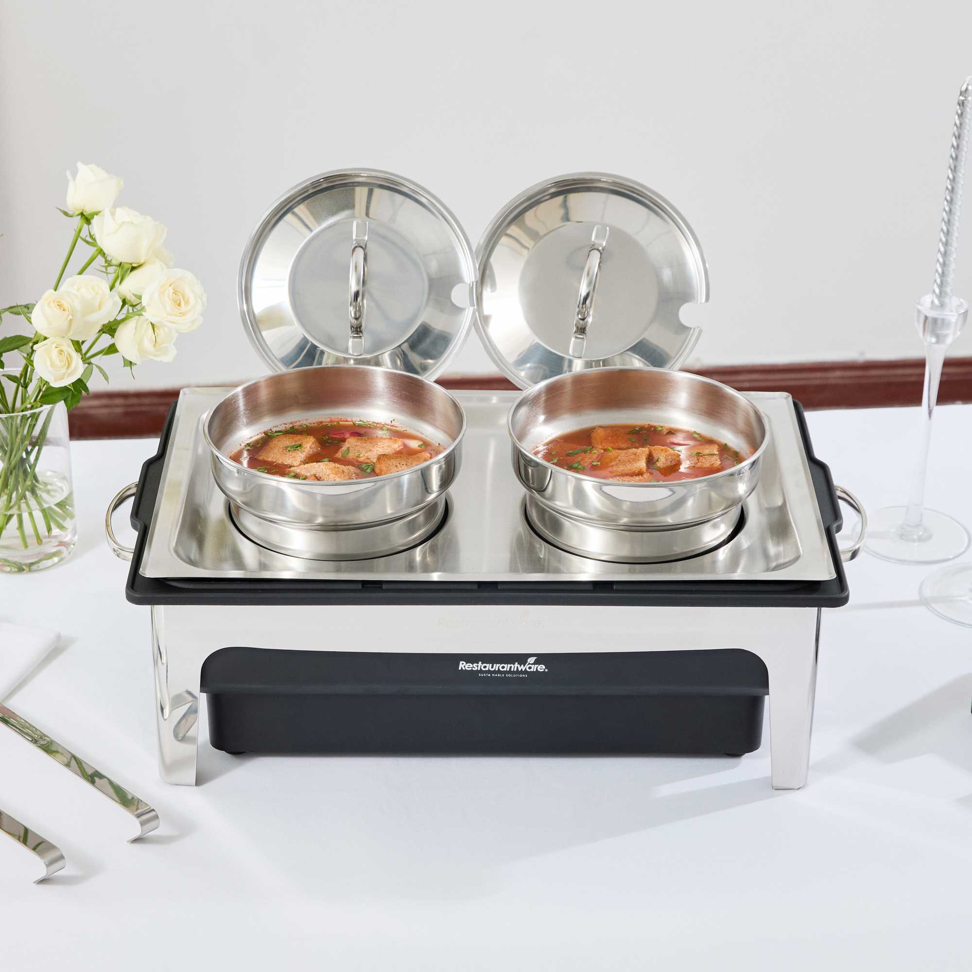 Cater Tek 8 qt Full Size Electric Soup Station - 2 Bain Marie Pots - , 2 Ladles, Stand, 120V, 760W - 1 count box