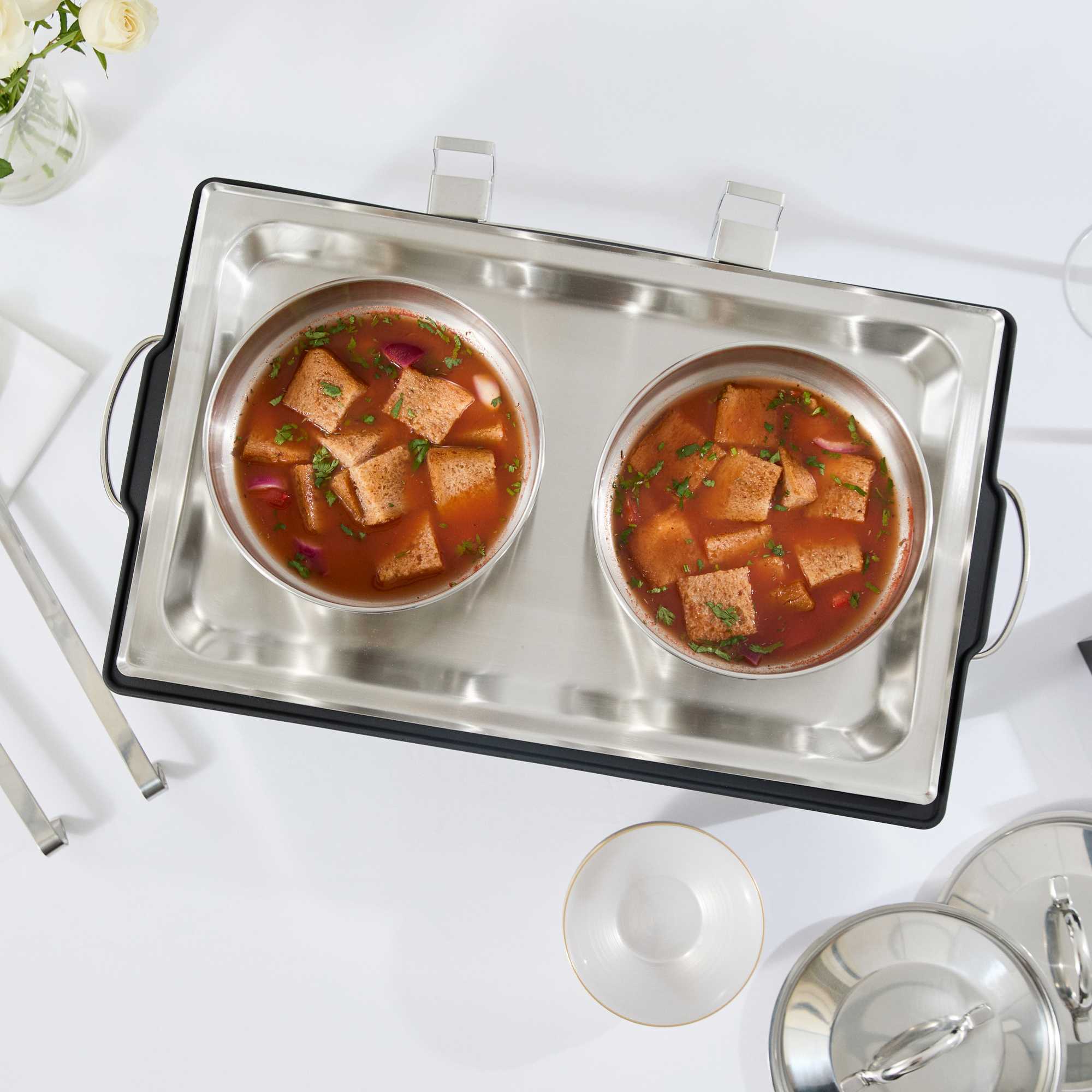 Cater Tek 8 qt Full Size Electric Soup Station - 2 Bain Marie Pots - , 2 Ladles, Stand, 120V, 760W - 1 count box