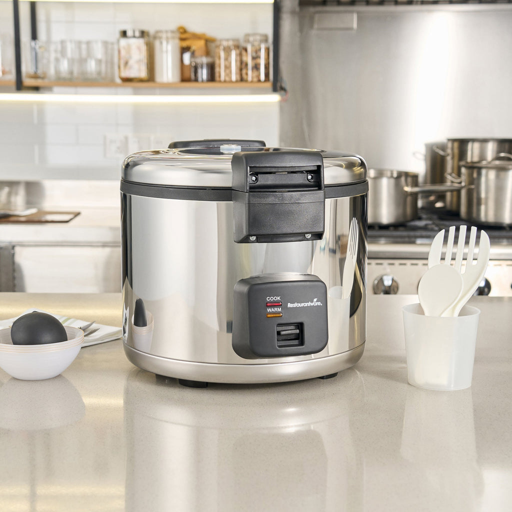 Kitchen Tek 70 Cup (35 Cup Raw) Steel Electric Rice Cooker / Warmer - with Hinged Lid, 110-120V, 1650W - 1 count box