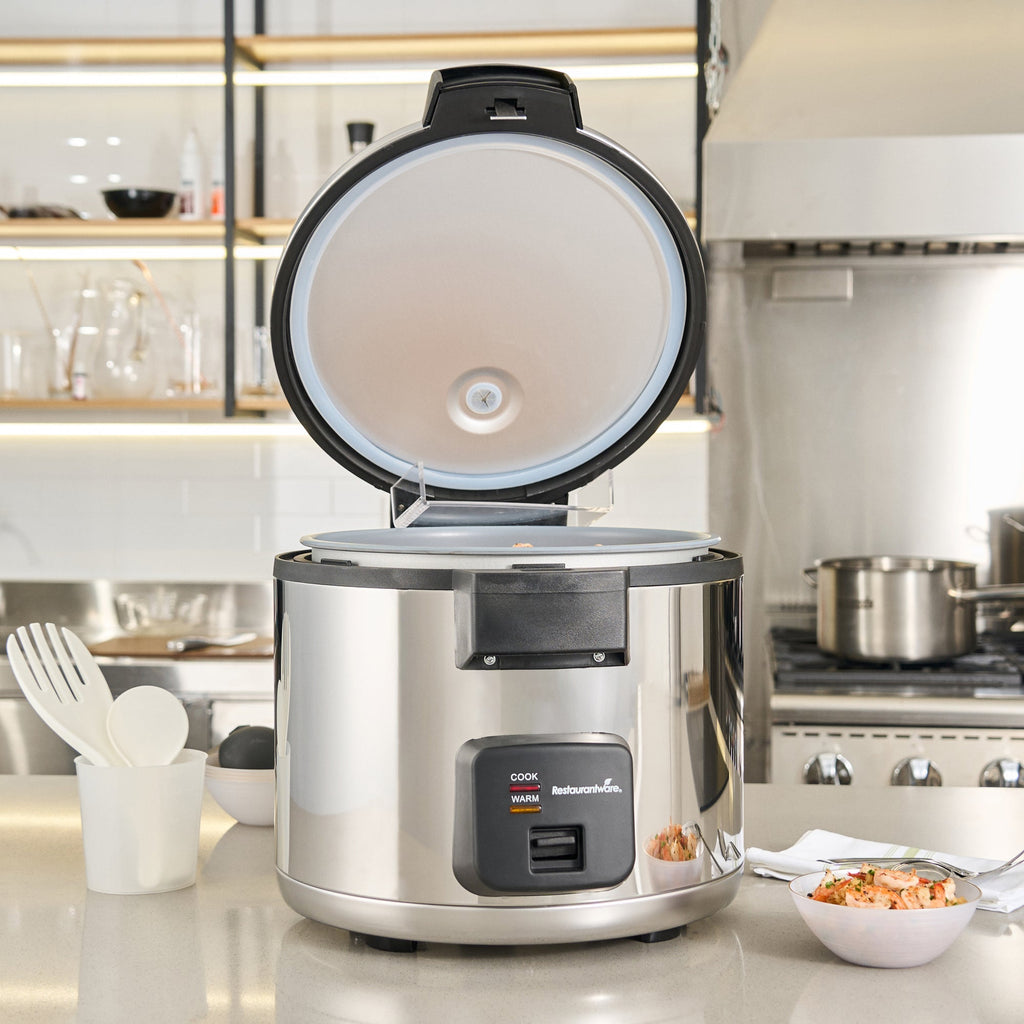 Kitchen Tek 70 Cup (35 Cup Raw) Steel Electric Rice Cooker / Warmer - with Hinged Lid, 110-120V, 1650W - 1 count box