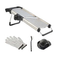 German Standard Stainless Steel Heavy-Duty Adjustable Mandoline Slicer - Cut-Resistant Gloves, Cleaning Brush, Blade Guard - 1 count box