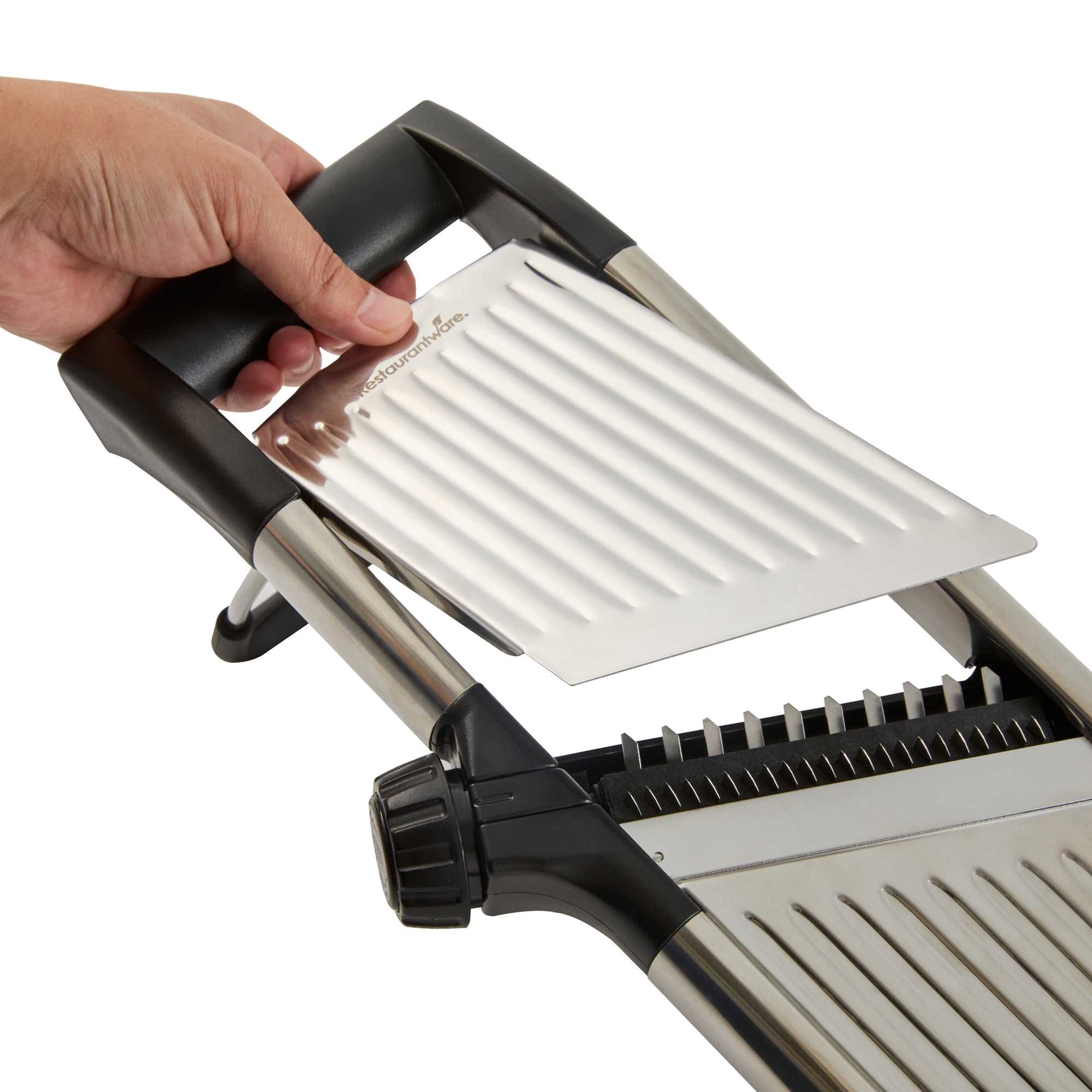 German Standard Stainless Steel Heavy-Duty Adjustable Mandoline Slicer - Cut-Resistant Gloves, Cleaning Brush, Blade Guard - 1 count box