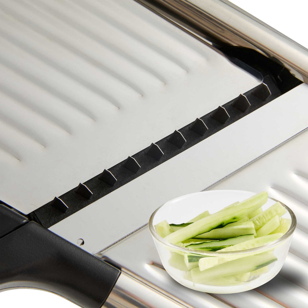 German Standard Stainless Steel Heavy-Duty Adjustable Mandoline Slicer - Cut-Resistant Gloves, Cleaning Brush, Blade Guard - 1 count box