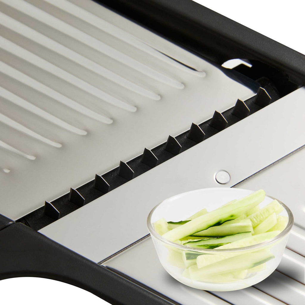 German Standard Stainless Steel Adjustable Mandoline Slicer - Cut-Resistant Gloves, Cleaning Brush, Blade Guard - 1 count box