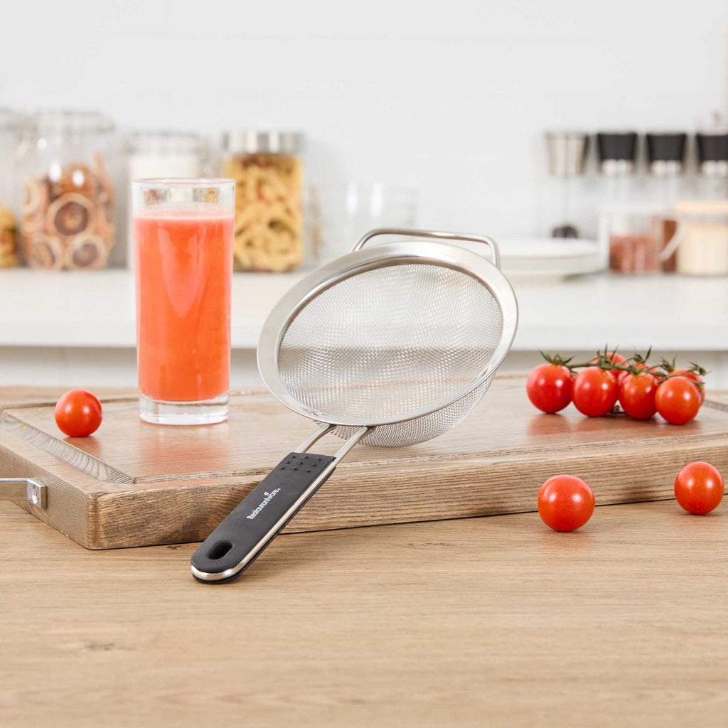 Comfy Grip Round Stainless Steel Extra Fine Mesh Strainer - with Silicone Handle - 5 1/2" - 1 count box