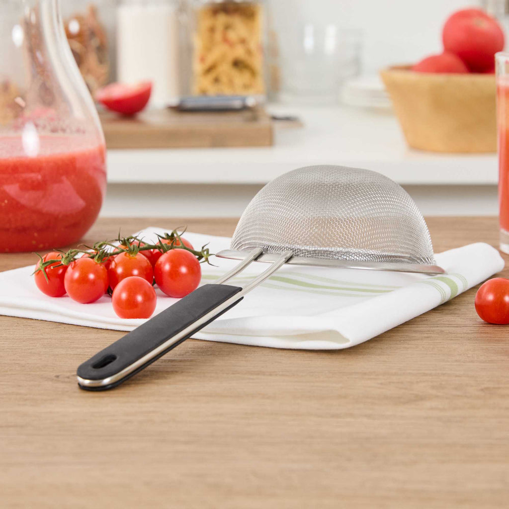 Comfy Grip Round Stainless Steel Extra Fine Mesh Strainer - with Silicone Handle - 5 1/2" - 1 count box