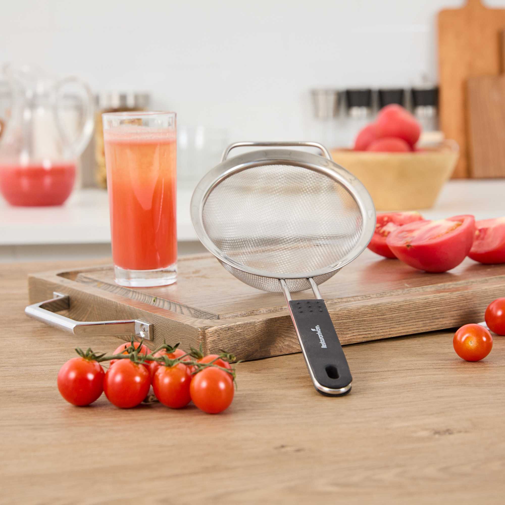 Comfy Grip Round Stainless Steel Extra Fine Mesh Strainer - with Silicone Handle - 5 1/2" - 1 count box
