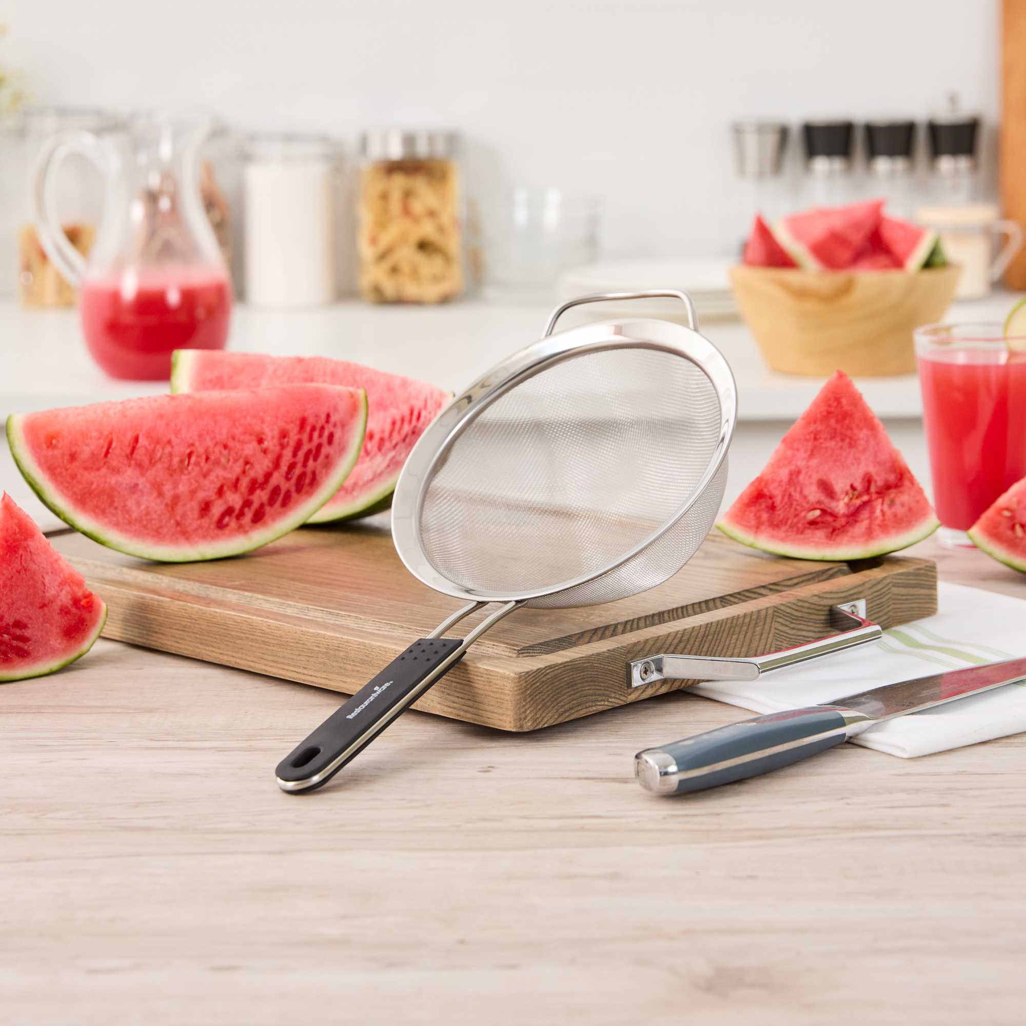 Comfy Grip Round Stainless Steel Extra Fine Mesh Strainer - with Silicone Handle - 7" - 1 count box