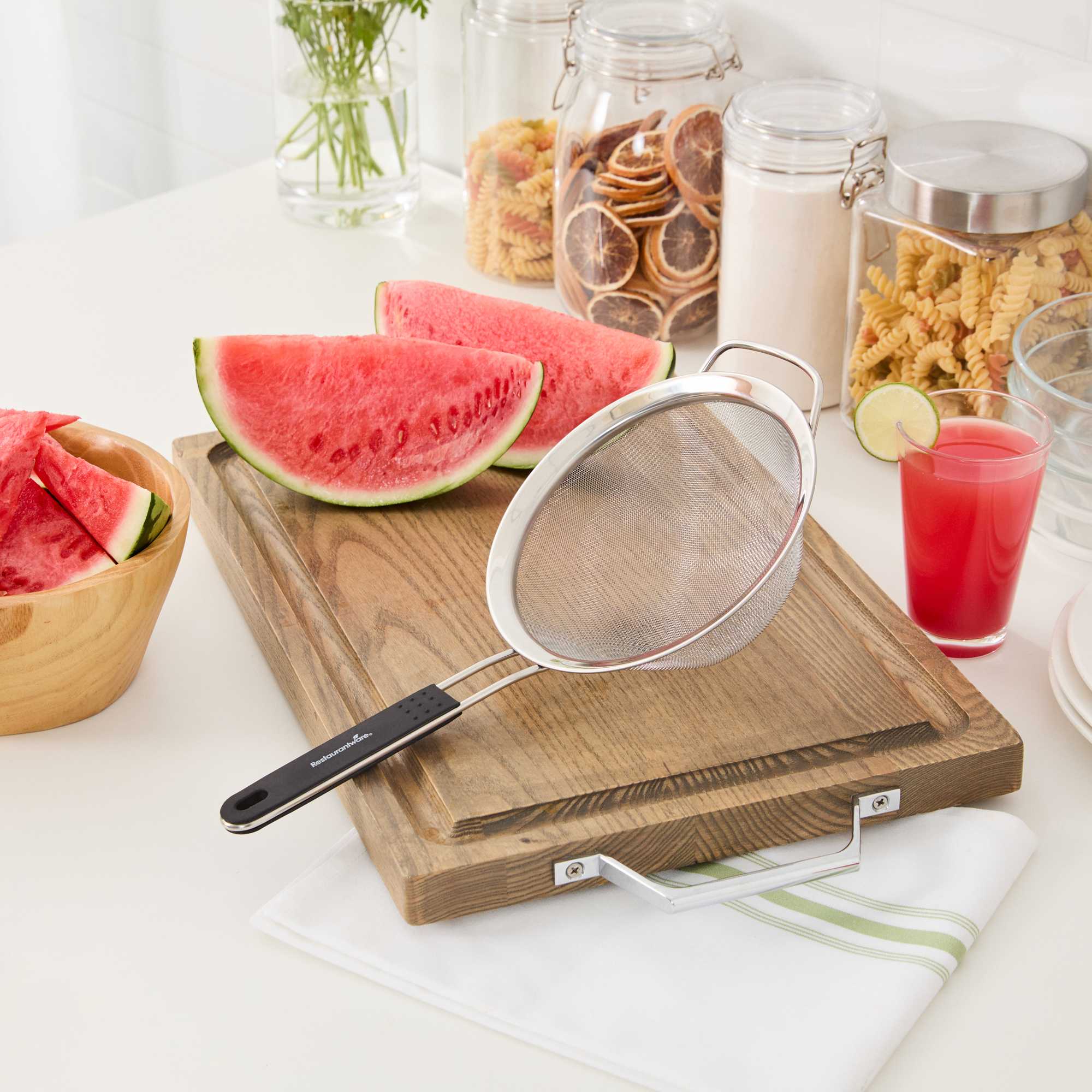 Comfy Grip Round Stainless Steel Extra Fine Mesh Strainer - with Silicone Handle - 7" - 1 count box