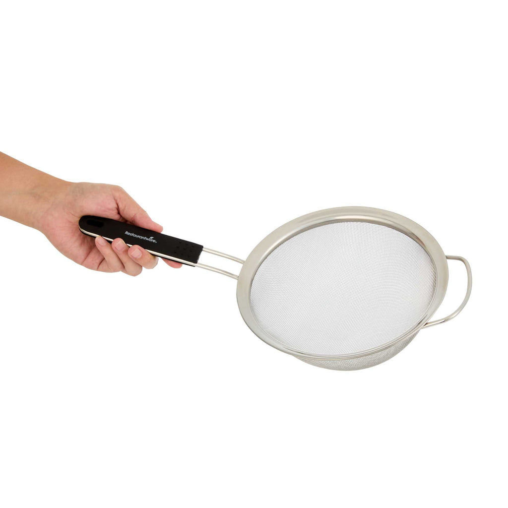 Comfy Grip Round Stainless Steel Extra Fine Mesh Strainer - with Silicone Handle - 7 3/4" - 1 count box