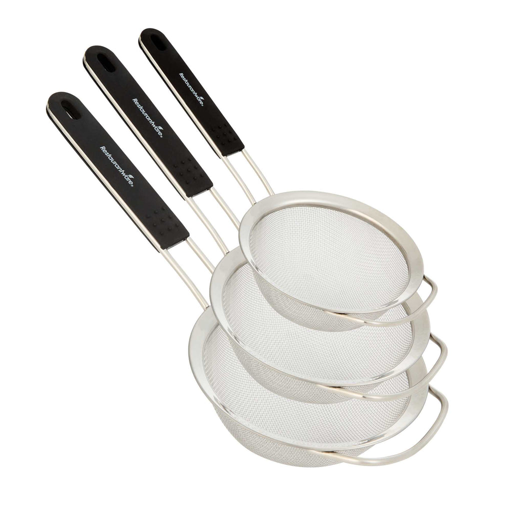 Comfy Grip 3-Piece Round Stainless Steel Extra Fine Mesh Strainer Set - with Silicone Handle - 1 count box