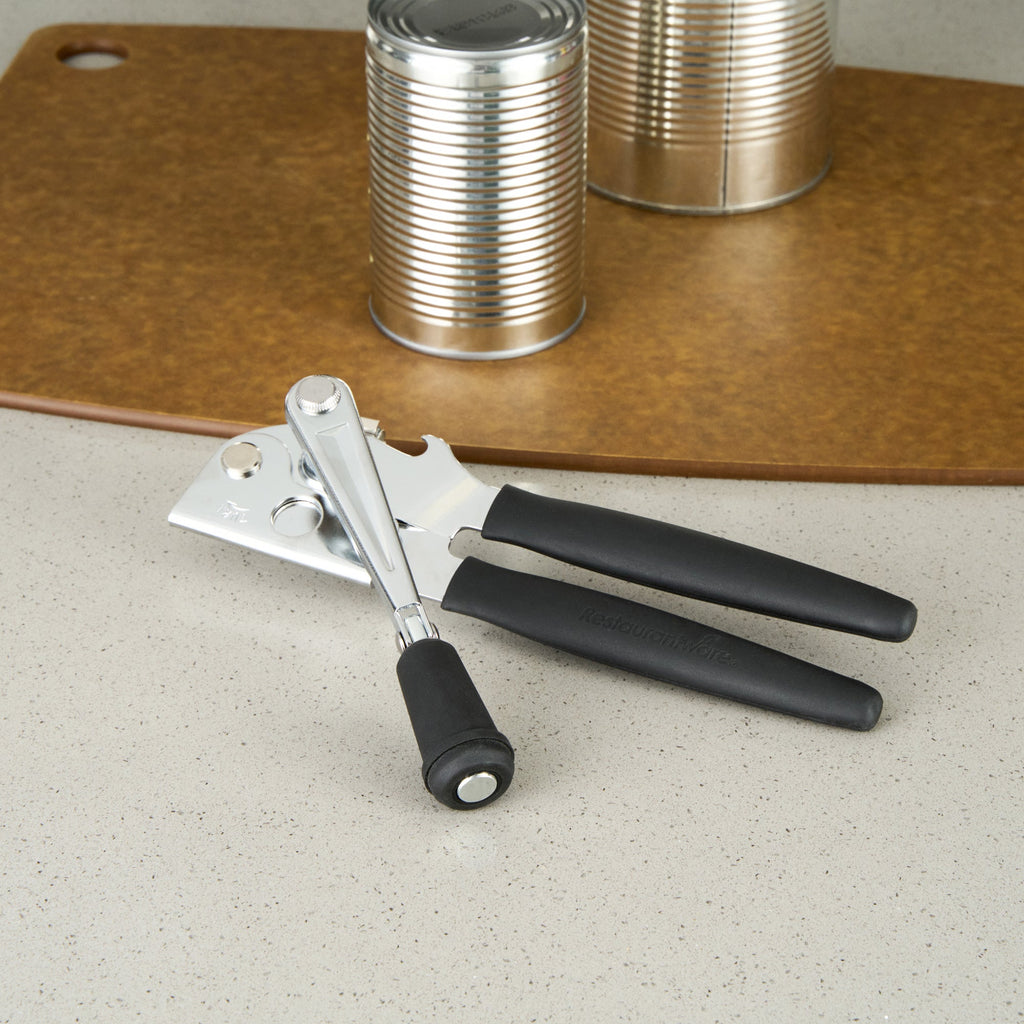 German Standard Black Carbon Steel Handheld Crank Can Opener - Magnetic Lid Lifter, Long Handles - 8 3/4" x 2 1/4" x 3 1/2" - 1 count box