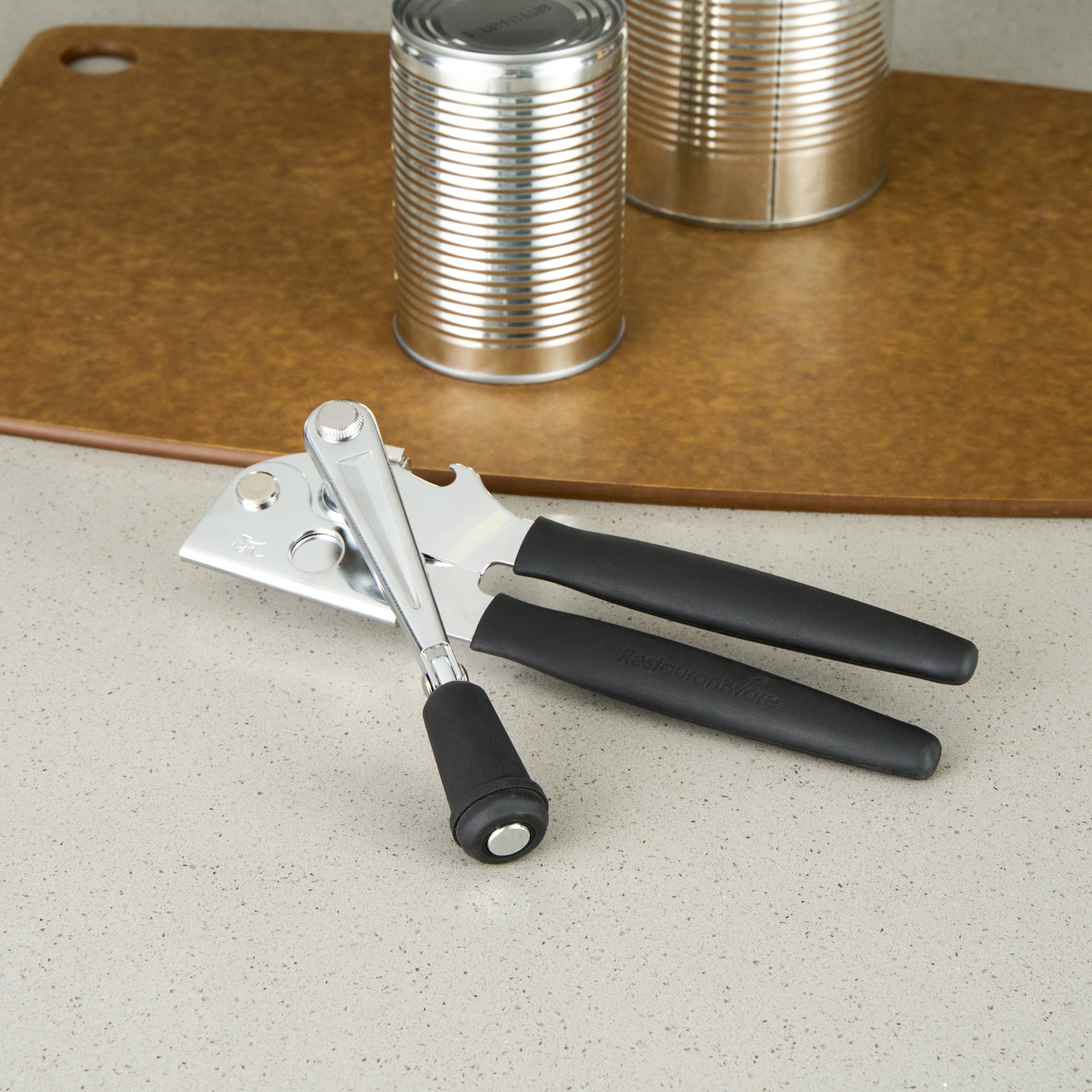 German Standard Black Carbon Steel Handheld Crank Can Opener - Magnetic Lid Lifter, Long Handles - 8 3/4" x 2 1/4" x 3 1/2" - 1 count box