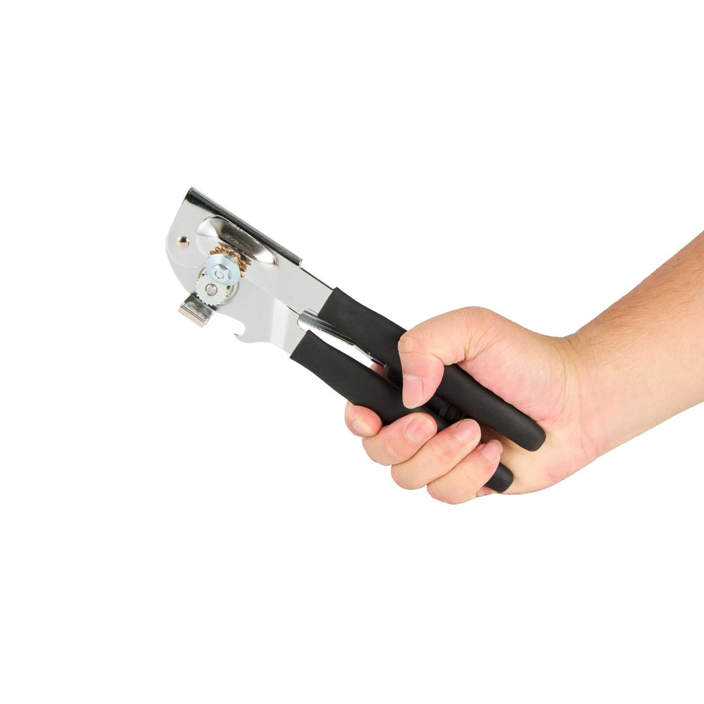 German Standard Black Stainless Steel Handheld Crank Can Opener - Magnetic Lid Lifter,Long Handles - 8 3/4" x 2 1/4" x 3 1/2" - 36 count box