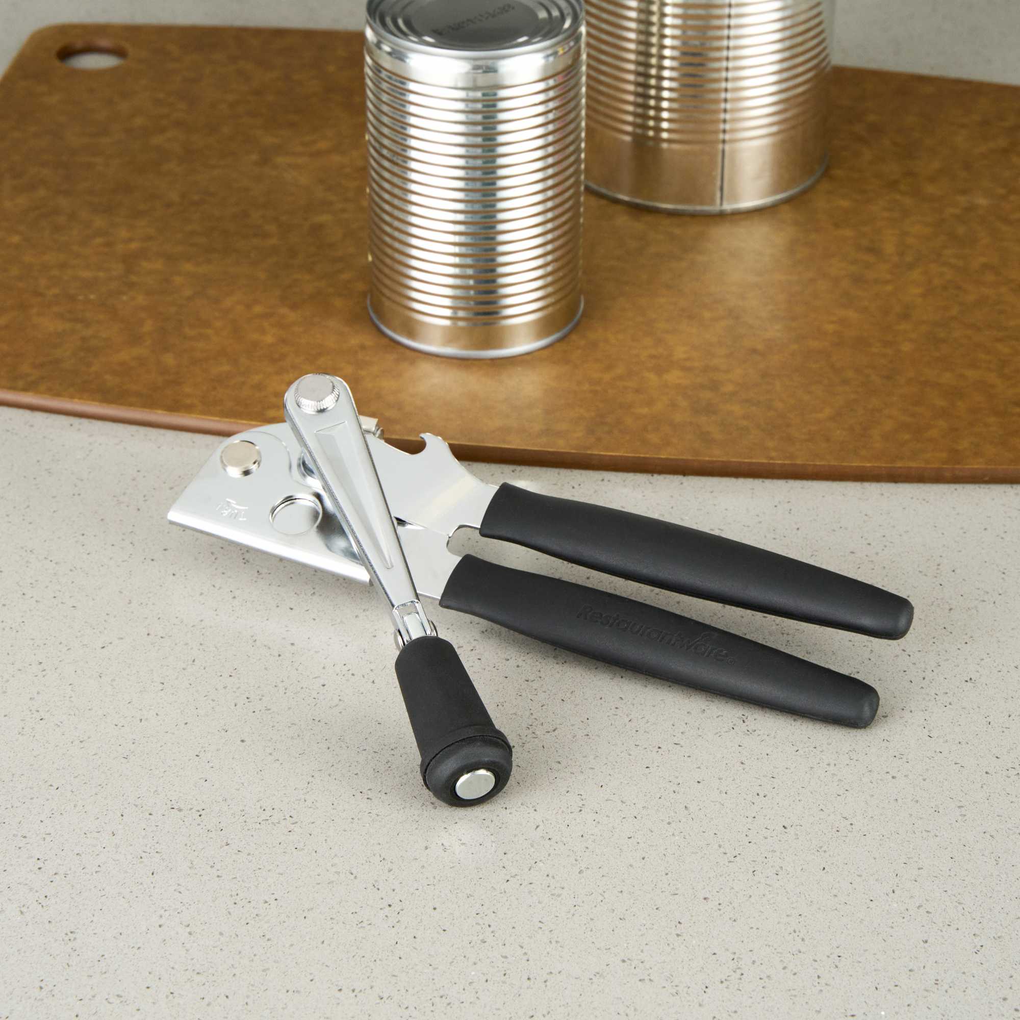 German Standard Black Stainless Steel Handheld Crank Can Opener - Magnetic Lid Lifter, Long Handles - 8 3/4" x 2 1/4" x 3 1/2" - 6 count box