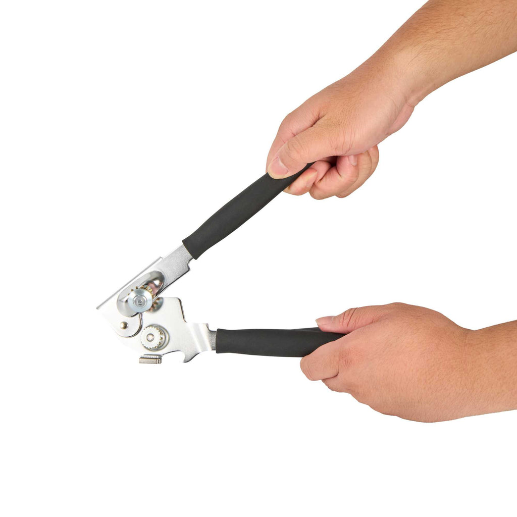 German Standard Black Stainless Steel Handheld Crank Can Opener - Magnetic Lid Lifter, Long Handles - 8 3/4" x 2 1/4" x 3 1/2" - 6 count box