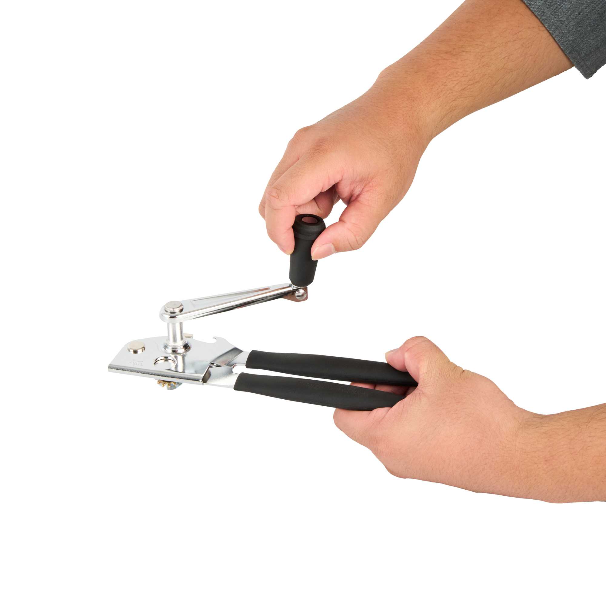 German Standard Black Stainless Steel Handheld Crank Can Opener - Magnetic Lid Lifter, Long Handles - 8 3/4" x 2 1/4" x 3 1/2" - 6 count box