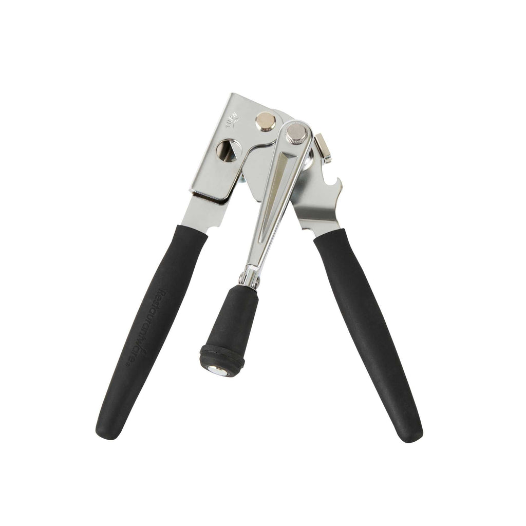 German Standard Black Stainless Steel Handheld Crank Can Opener - Magnetic Lid Lifter, Long Handles - 8 3/4" x 2 1/4" x 3 1/2" - 6 count box