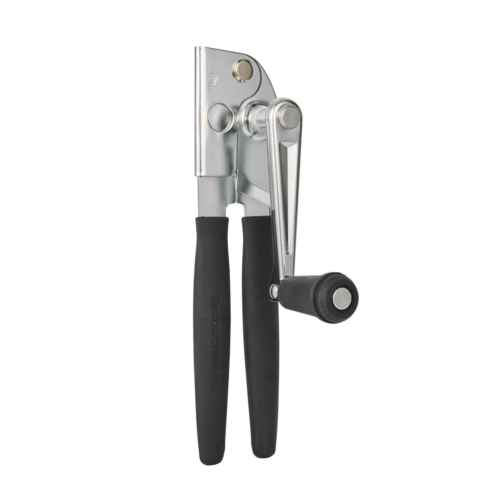 German Standard Black Stainless Steel Handheld Crank Can Opener - Magnetic Lid Lifter, Long Handles - 8 3/4" x 2 1/4" x 3 1/2" - 6 count box