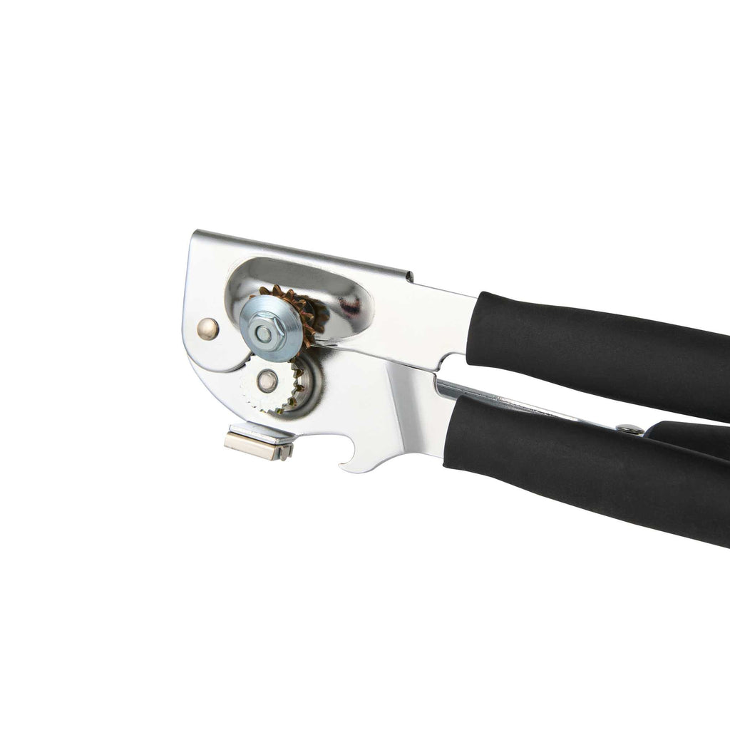 German Standard Black Stainless Steel Handheld Crank Can Opener - Magnetic Lid Lifter, Long Handles - 8 3/4" x 2 1/4" x 3 1/2" - 6 count box