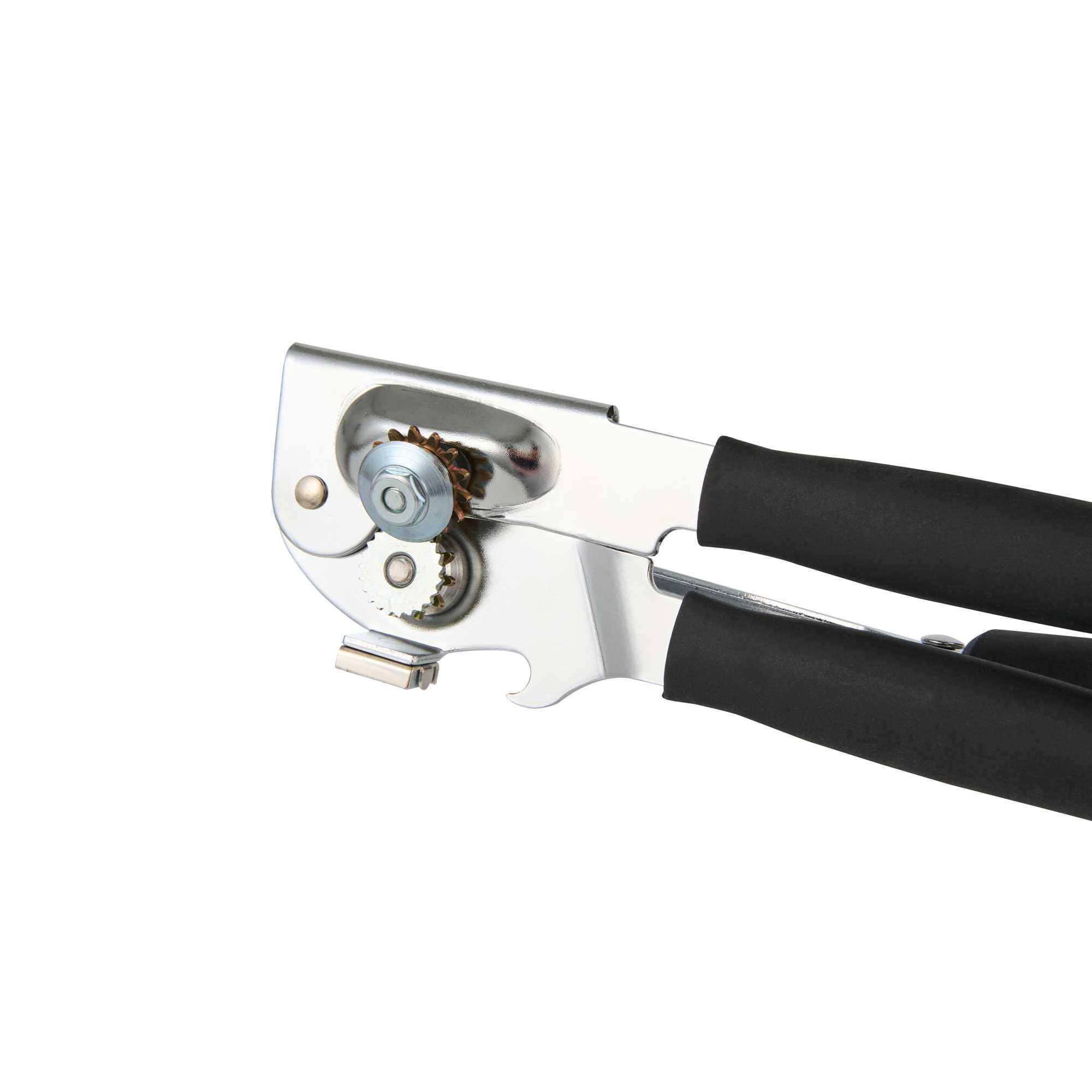 German Standard Black Stainless Steel Handheld Crank Can Opener - Magnetic Lid Lifter, Long Handles - 8 3/4" x 2 1/4" x 3 1/2" - 6 count box