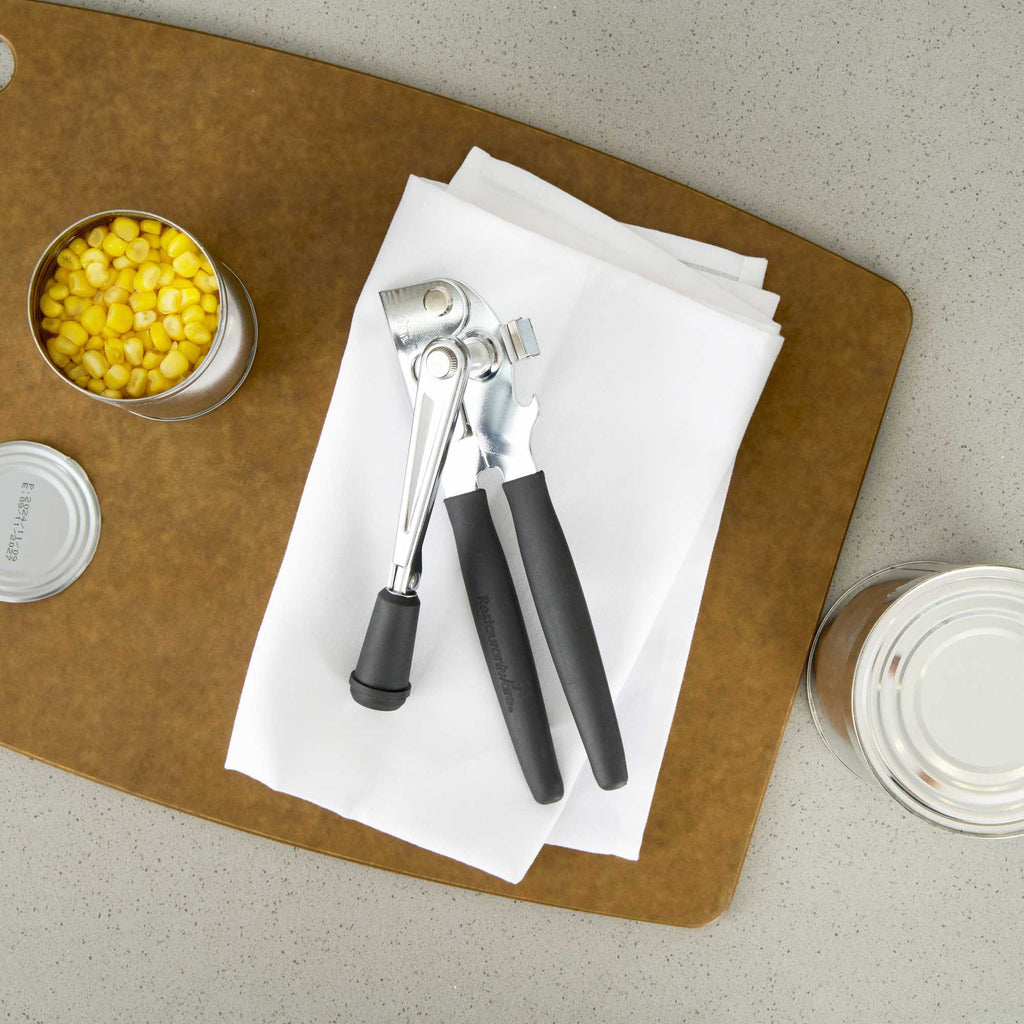 German Standard Black Stainless Steel Handheld Crank Can Opener - Magnetic Lid Lifter, Long Handles - 8 3/4" x 2 1/4" x 3 1/2" - 6 count box