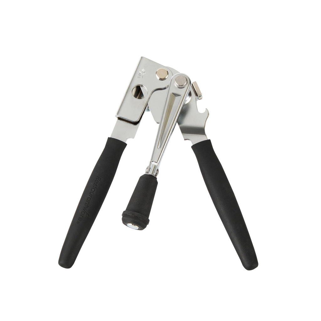 German Standard Black Carbon Steel Handheld Crank Can Opener - Magnetic Lid Lifter, Long Handles - 8 3/4" x 2 1/4" x 3 1/2" - 1 count box