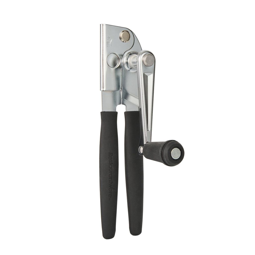 German Standard Black Carbon Steel Handheld Crank Can Opener - Magnetic Lid Lifter, Long Handles - 8 3/4" x 2 1/4" x 3 1/2" - 1 count box