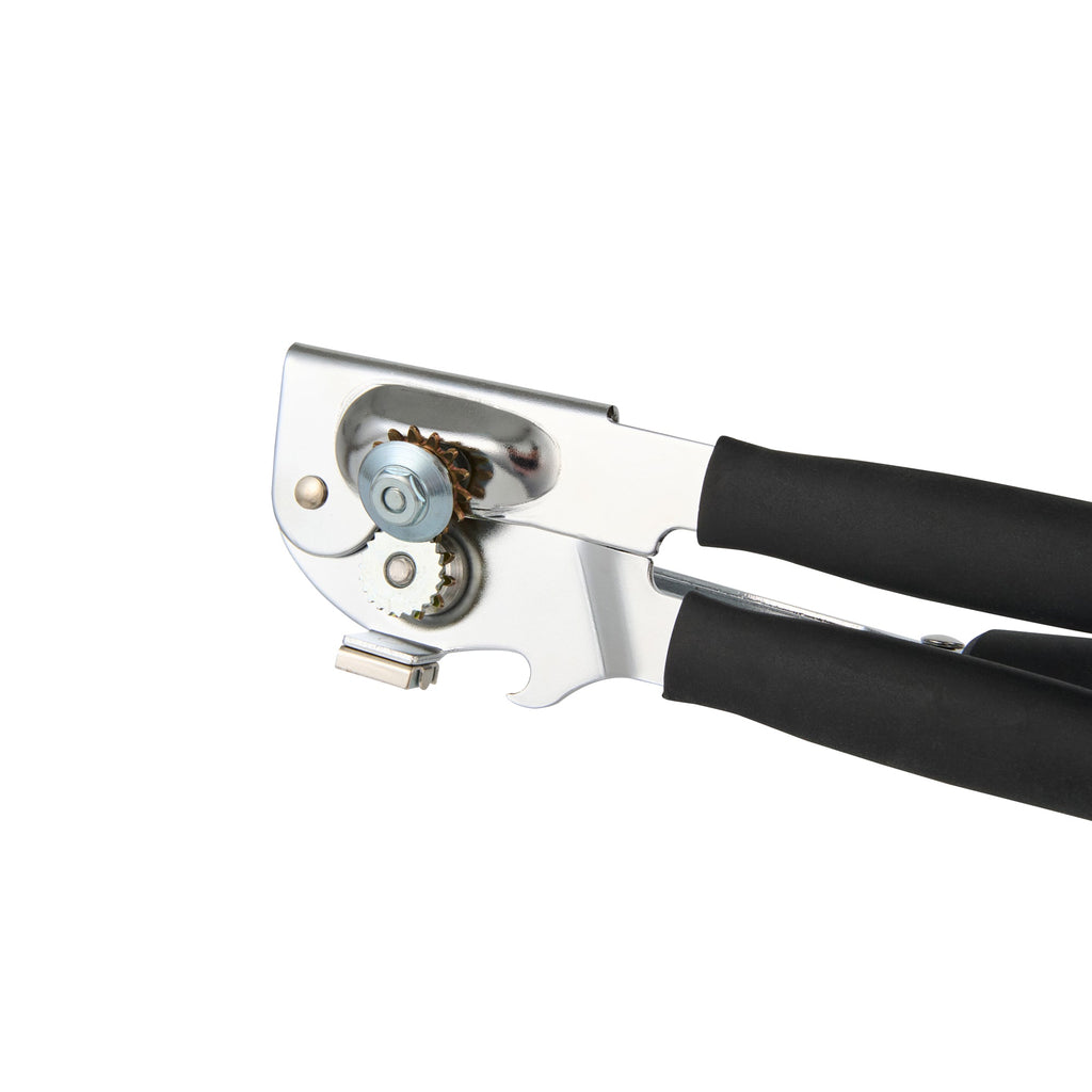 German Standard Black Carbon Steel Handheld Crank Can Opener - Magnetic Lid Lifter, Long Handles - 8 3/4" x 2 1/4" x 3 1/2" - 1 count box