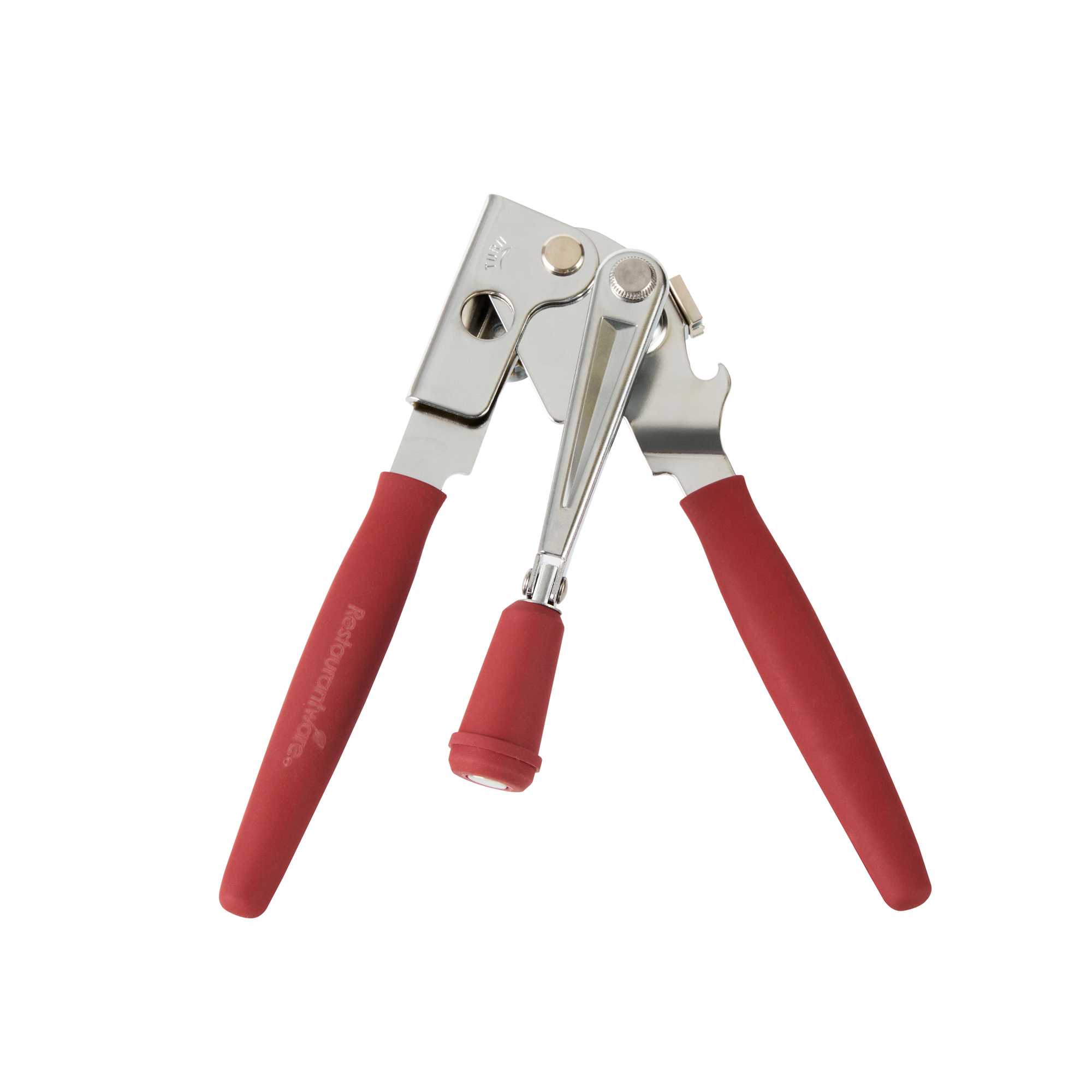 German Standard Red Stainless Steel Handheld Crank Can Opener - Magnetic Lid Lifter, Long Handles - 8 3/4" x 2 1/4" x 3 1/2" - 36 count box