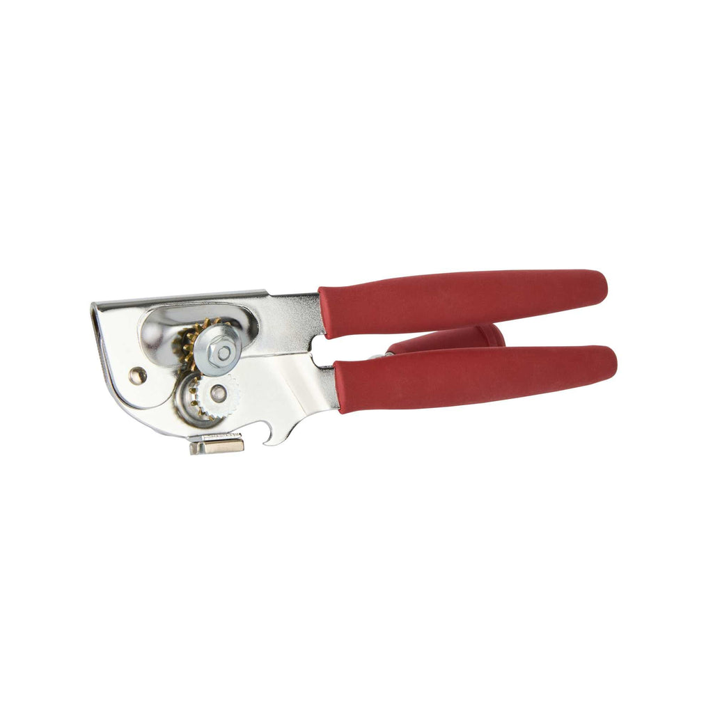 German Standard Red Stainless Steel Handheld Crank Can Opener - Magnetic Lid Lifter, Long Handles - 8 3/4" x 2 1/4" x 3 1/2" - 6 count box