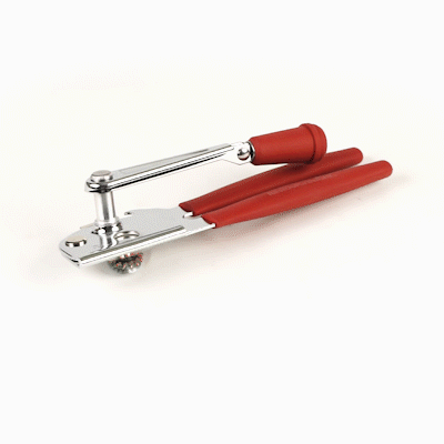German Standard Red Carbon Steel Handheld Crank Can Opener - Magnetic Lid Lifter, Long Handles - 8 3/4" x 2 1/4" x 3 1/2" - 1 count box