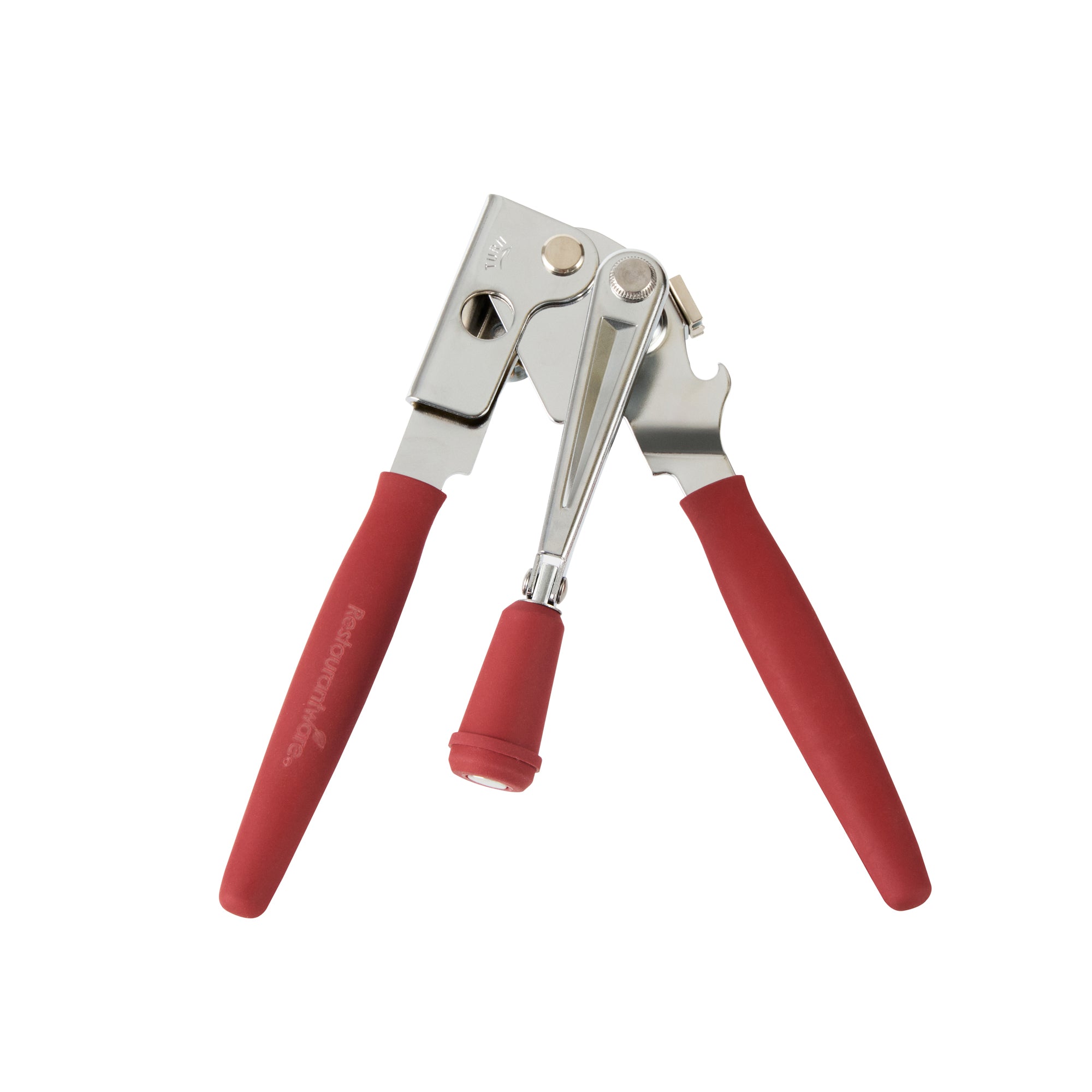 German Standard Red Carbon Steel Handheld Crank Can Opener - Magnetic Lid Lifter, Long Handles - 8 3/4" x 2 1/4" x 3 1/2" - 1 count box